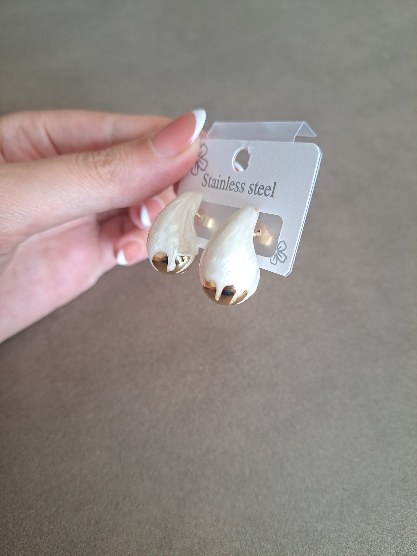 Stainless Steel White Flower Bud Stud Earrings Floral Statement Earrings
