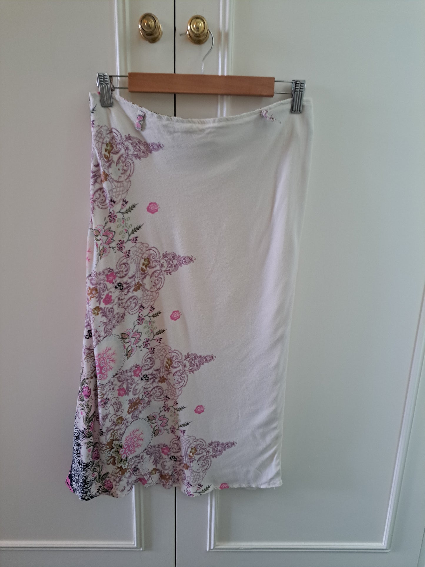 Floral Wrap Midi Skirt Size 42 White Pink Boho Summer Skirt