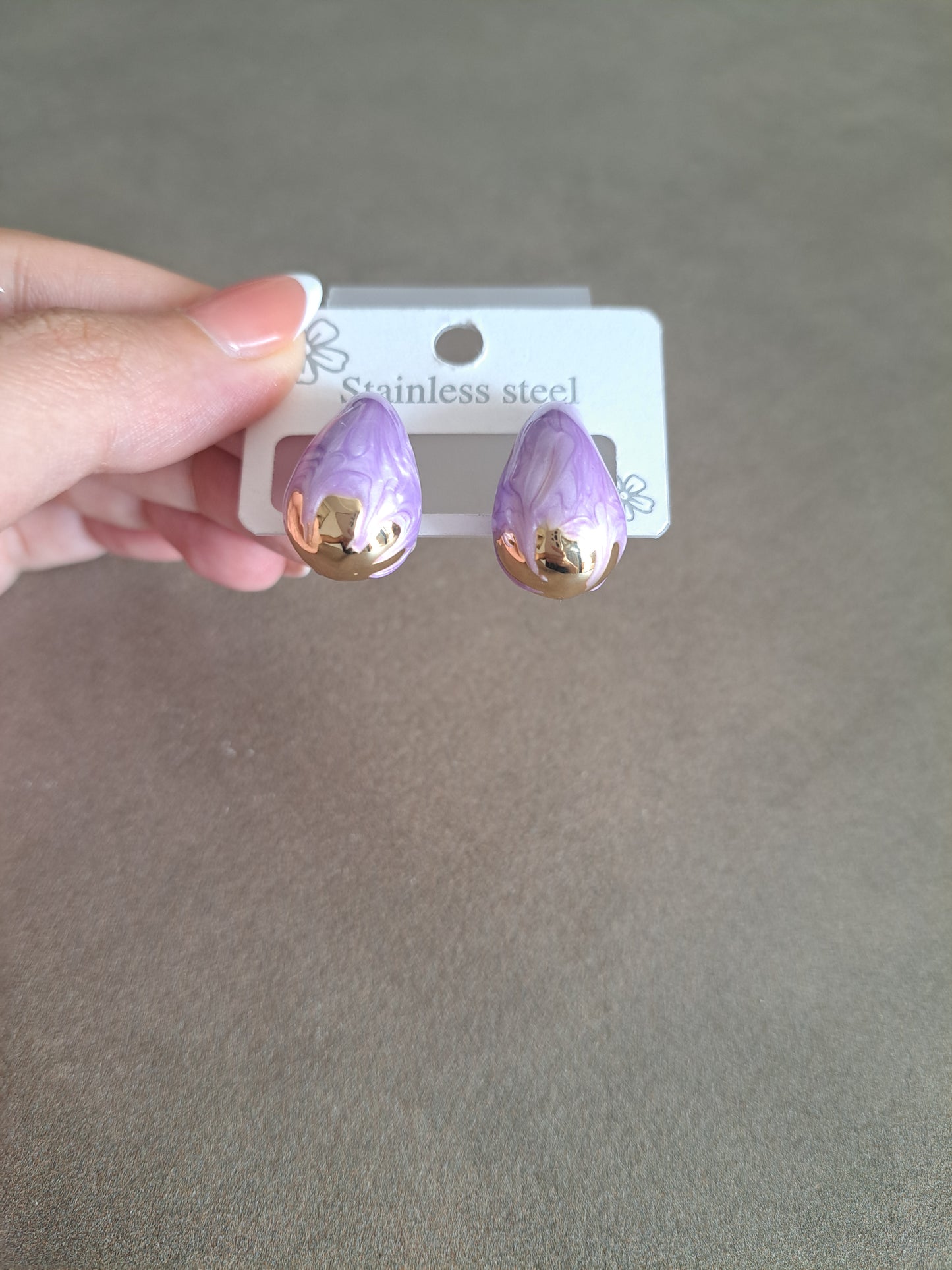 Stainless Steel Purple Flower Bud Stud Earrings Floral Statement Earrings