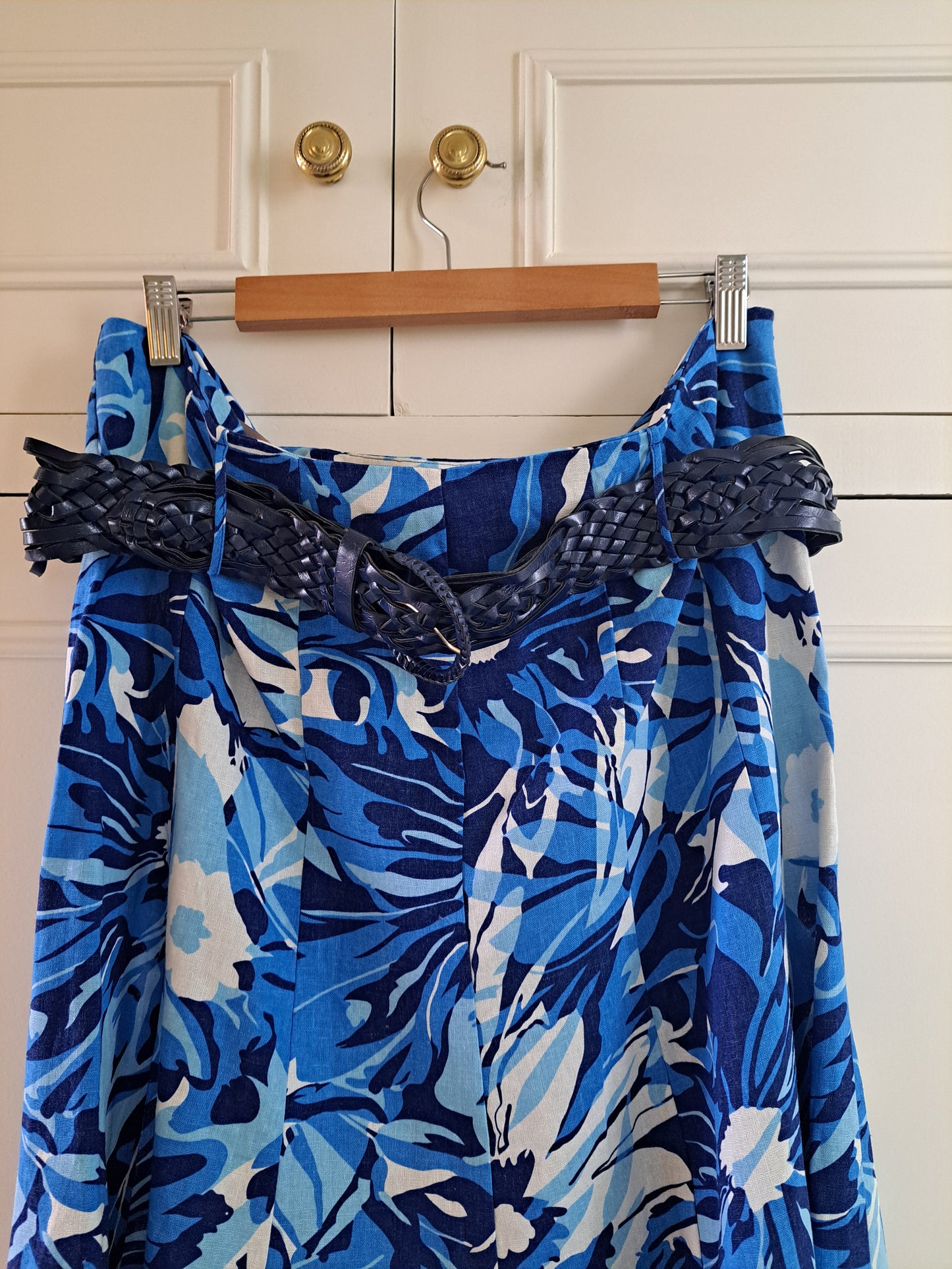 Soon Blue Floral Midi Skirt Size 16 Tropical Print Pull-On Skirt
