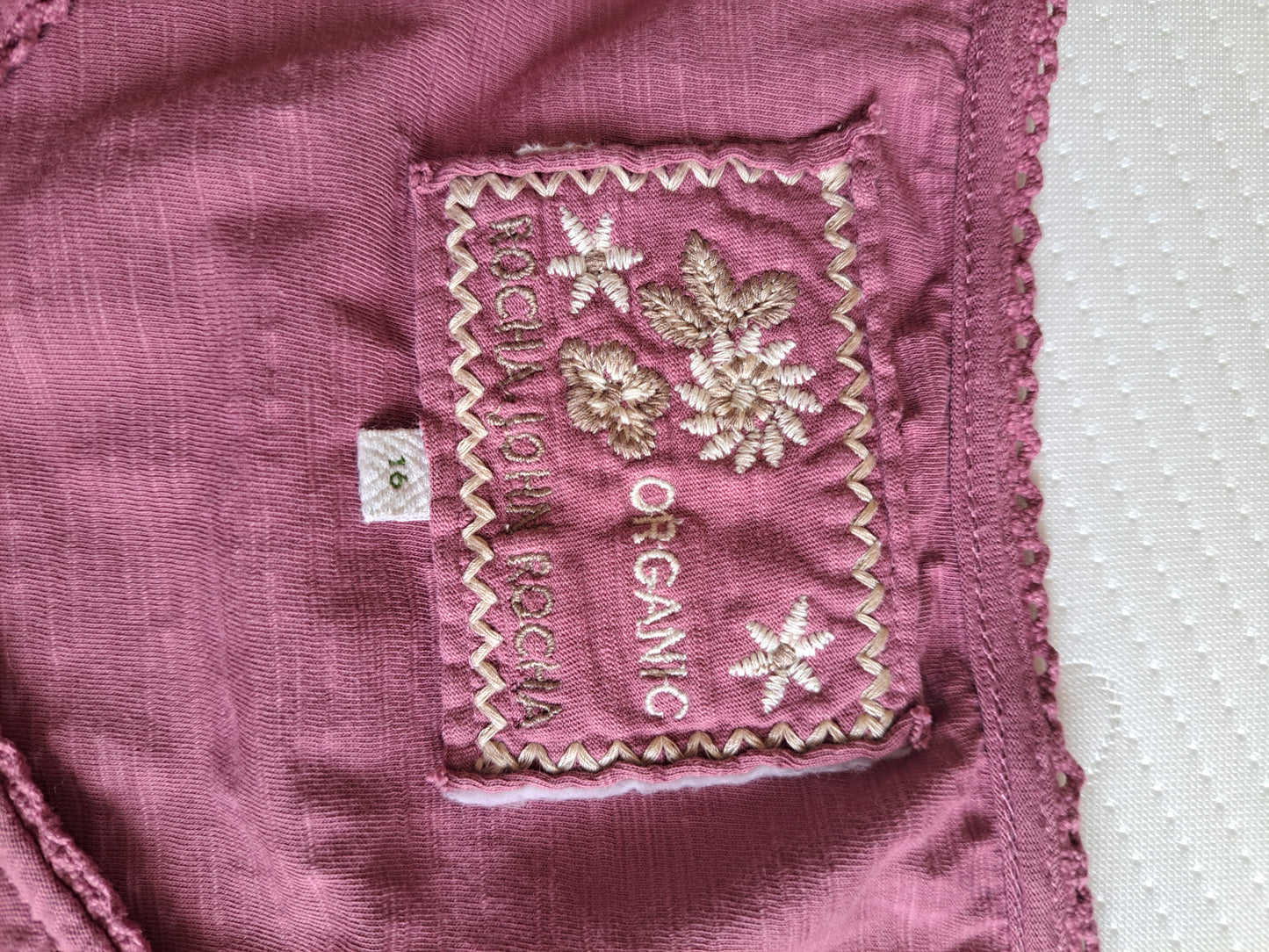 Organic Cotton Pink Peasant Blouse Size 16 Embroidered Boho Top