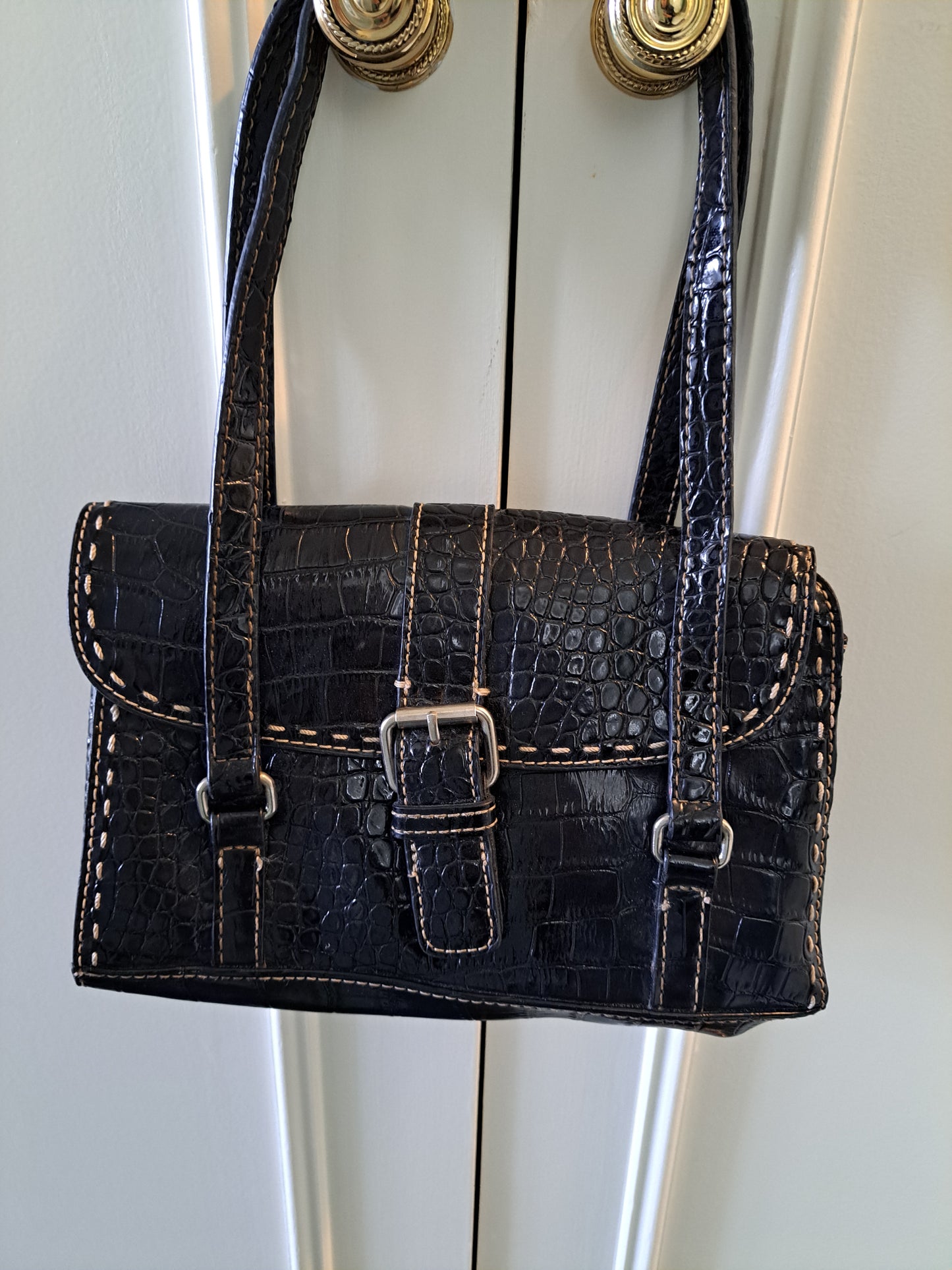 Black Croc Effect Shoulder Bag Mini Handbag