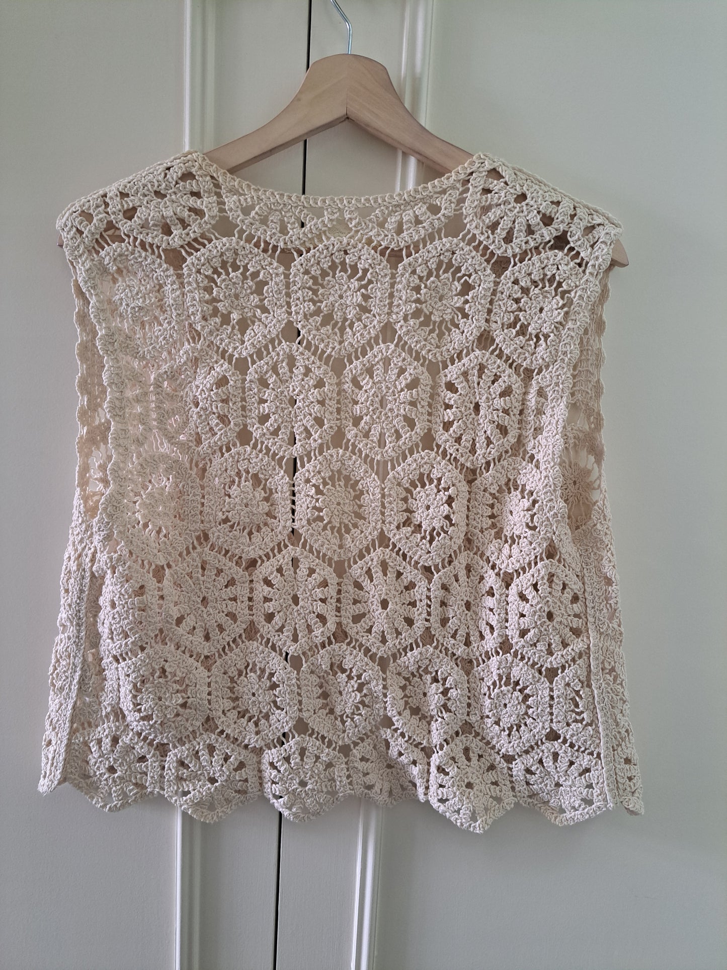 Cream Crochet Knit Waistcoat Boho Festival Open Front Vest
