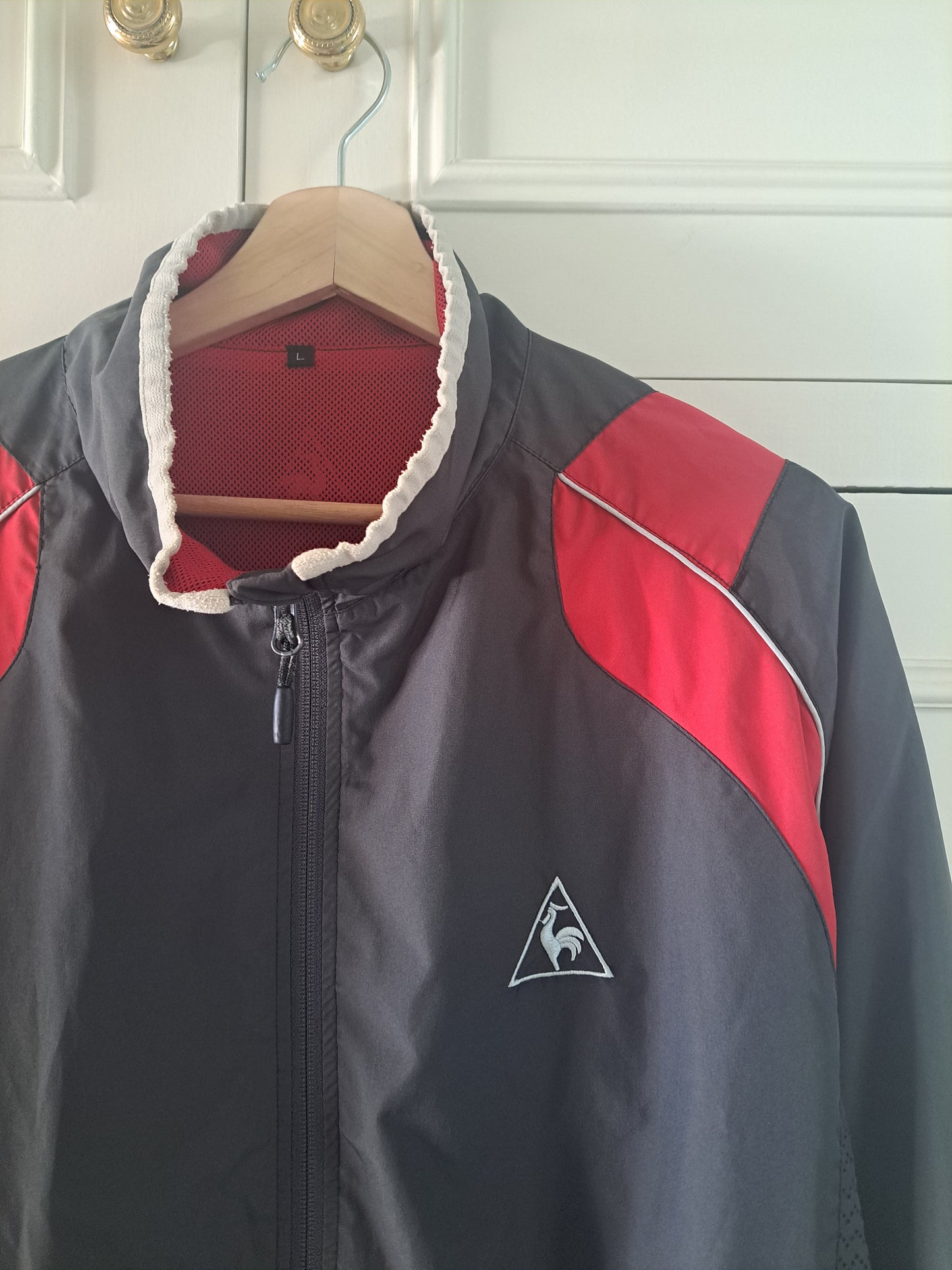 Le Coq Sportif Dark Grey/Washed Black Red Windbreaker Jacket Size L