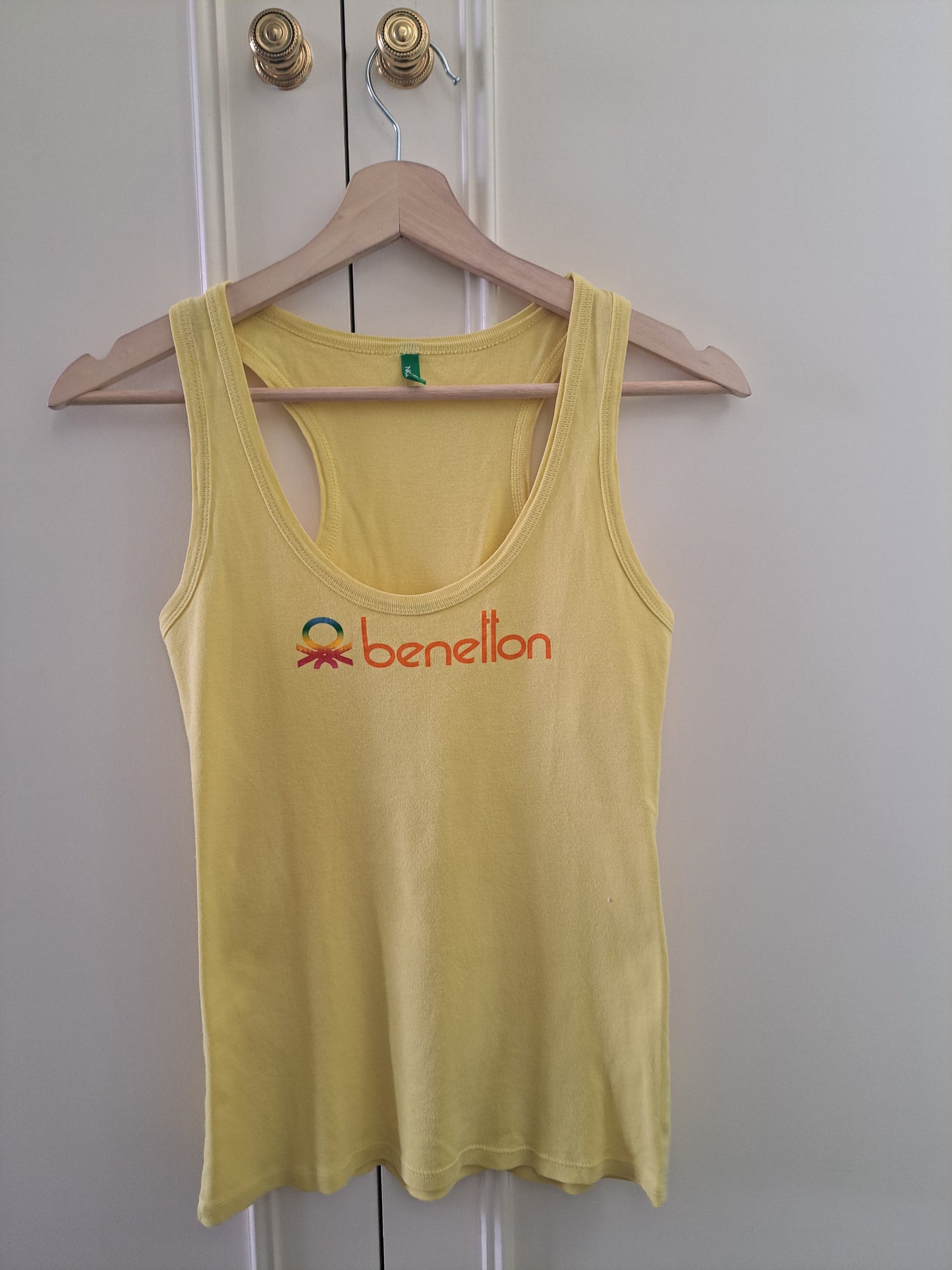 Benetton Yellow Vest Top Size S Cotton Tank Top Summer Casual Basic