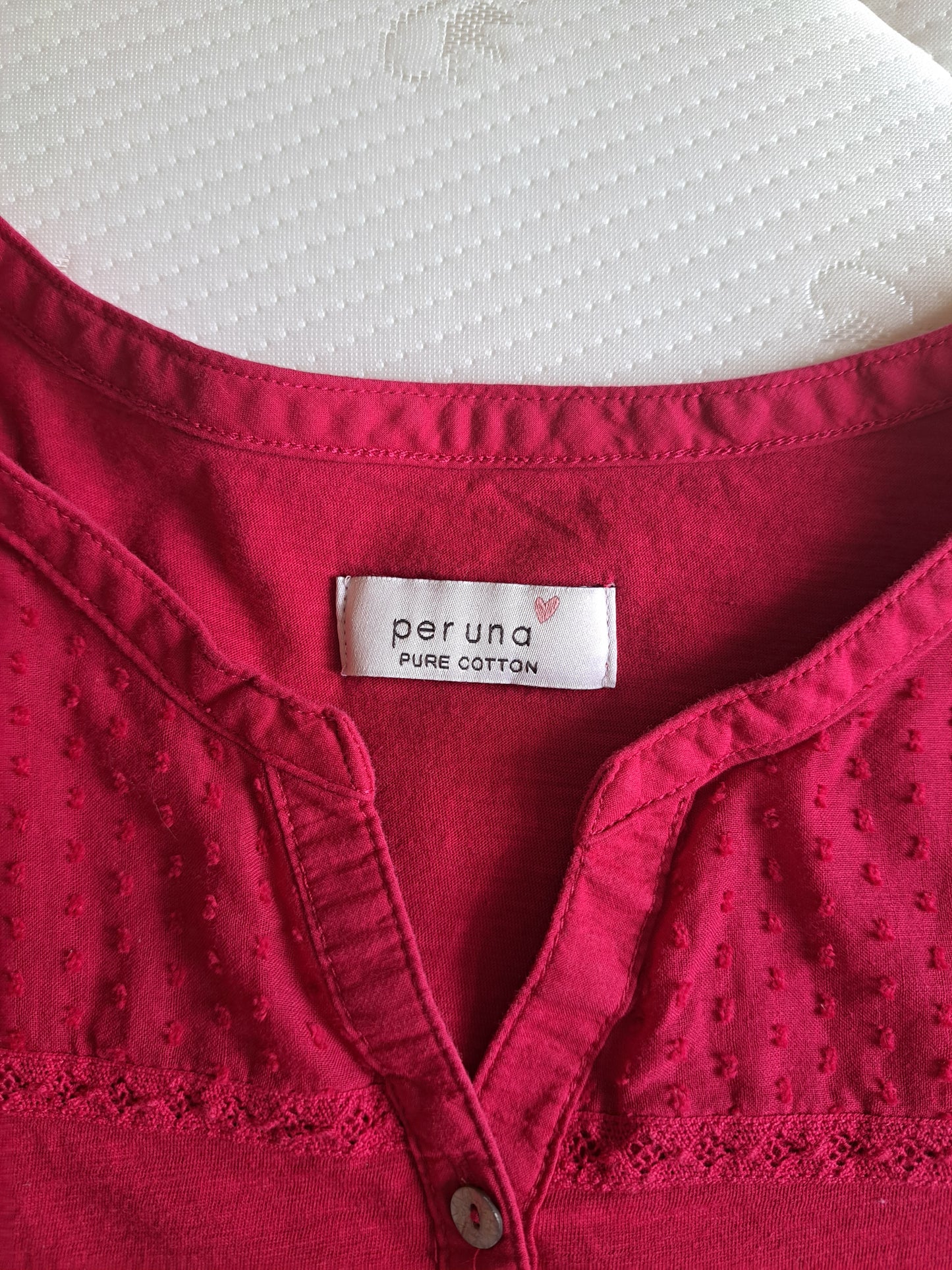 Per Una Pure Cotton Blouse Size 12 Cerise Pink Embroidered Boho Top