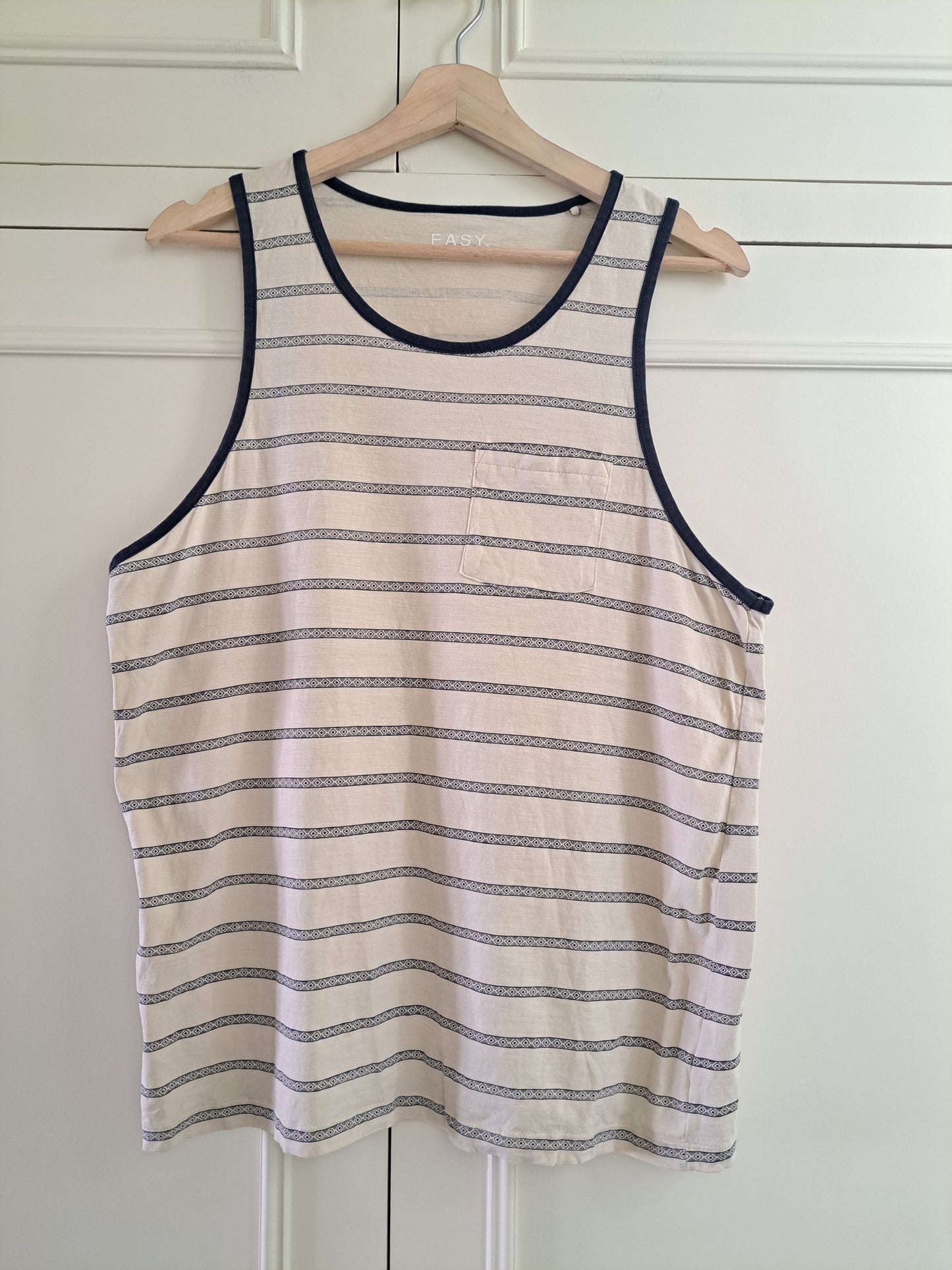 F&F Cream & Navy Striped Tank Top Vest Size M 100% Cotton