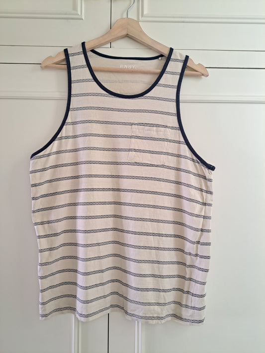 F&F Cream & Navy Striped Tank Top Vest Size M 100% Cotton