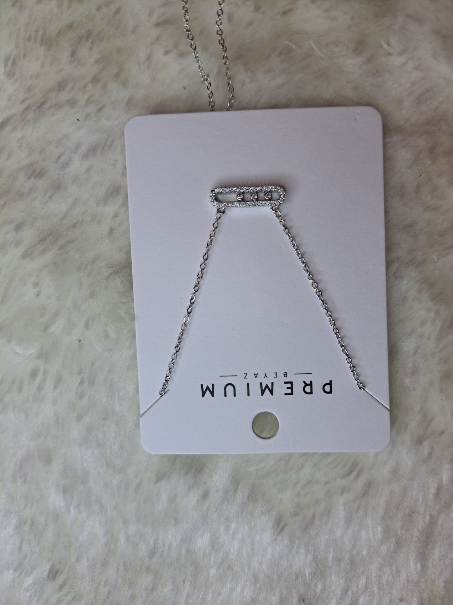 Silver Tone CZ Link Necklace Cubic Zirconia Bar Pendant Minimalist Necklace