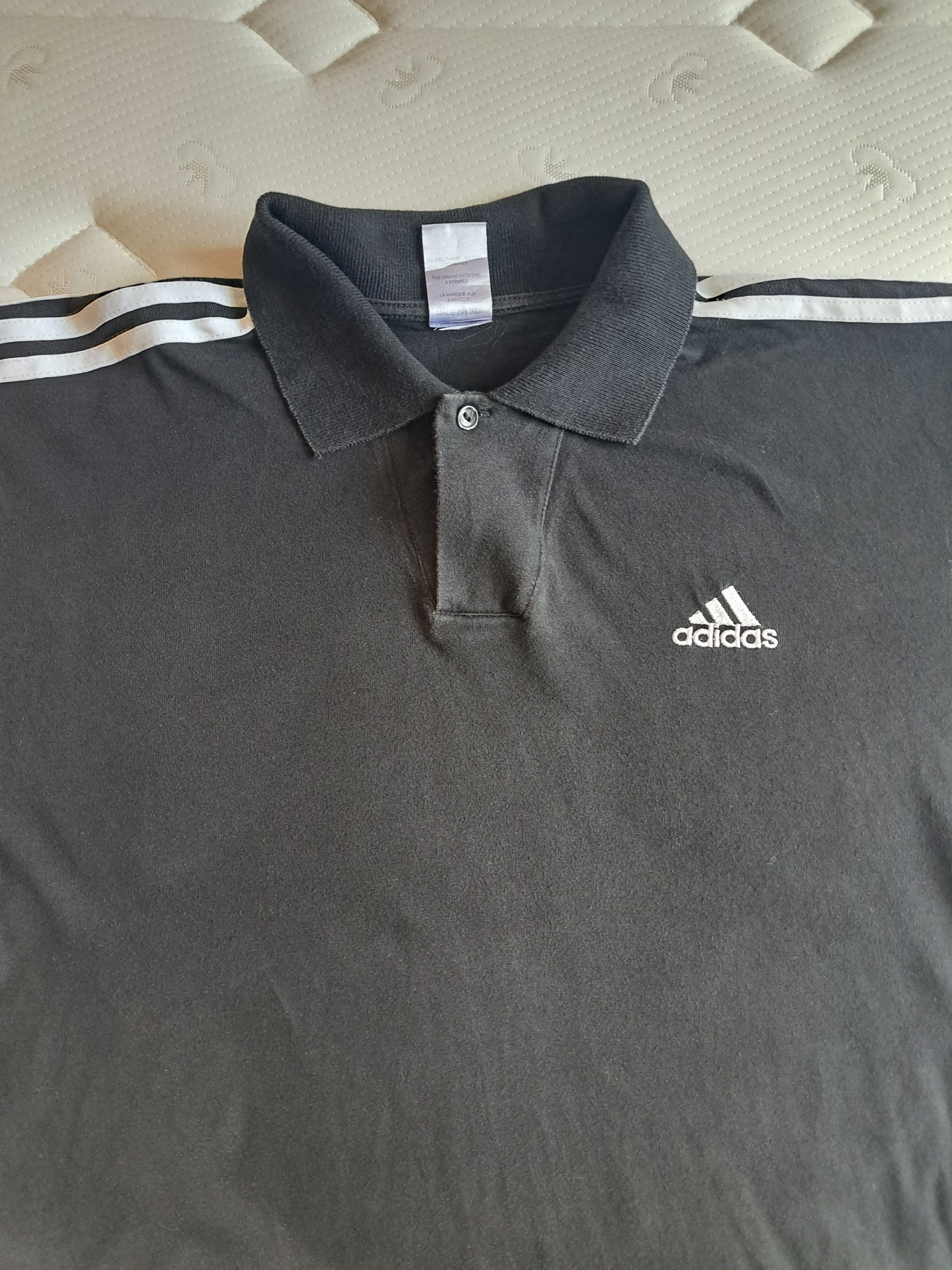 Adidas Polo Shirt Black 3 Stripe Cotton Polo Made in Italy Size XL