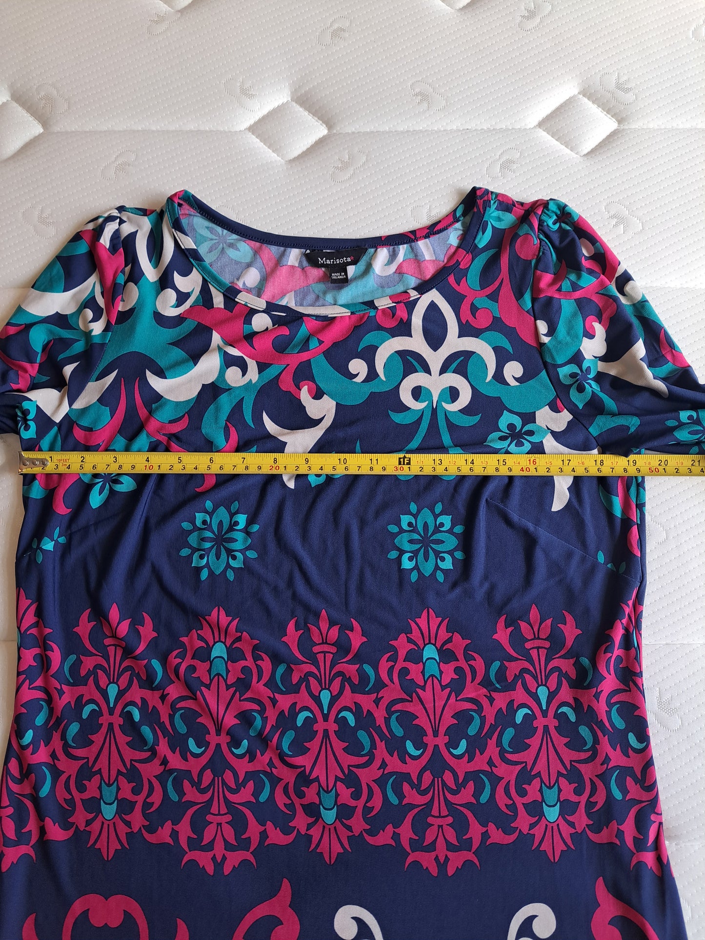 Marisota Multi Print Dress Size 16 Blue Pink Paisley Tunic Stretch Dress
