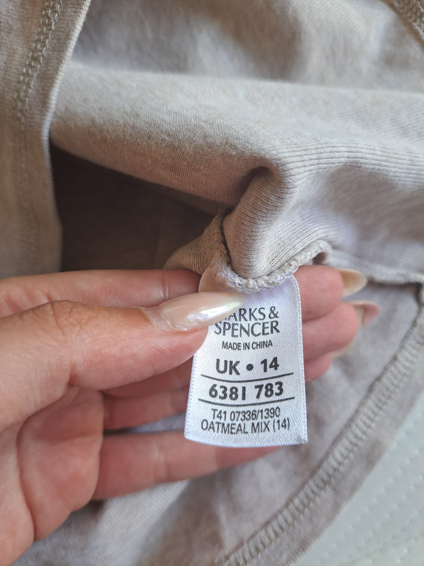 M&S Oatmeal Marl Jumper Size 14 Pure Cotton Lightweight Knit Sweater