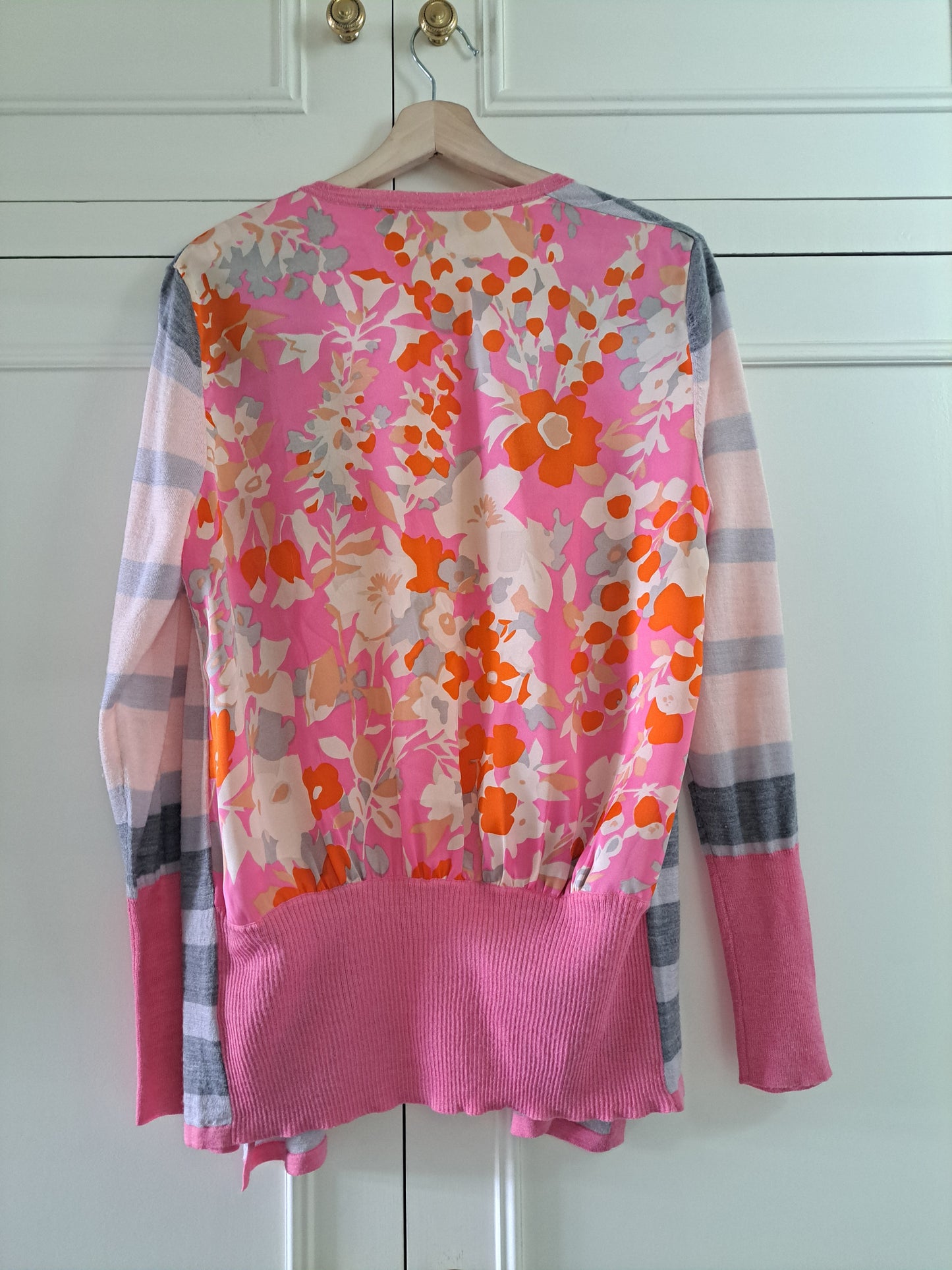 Clements Ribeiro Pink Floral Waterfall Cardigan XL Wool Blend Designer Knit
