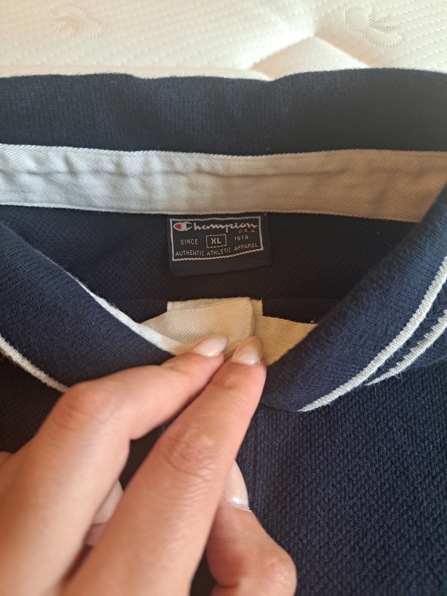 Champion Vintage Style Long Sleeve Polo Shirt Navy Size XL