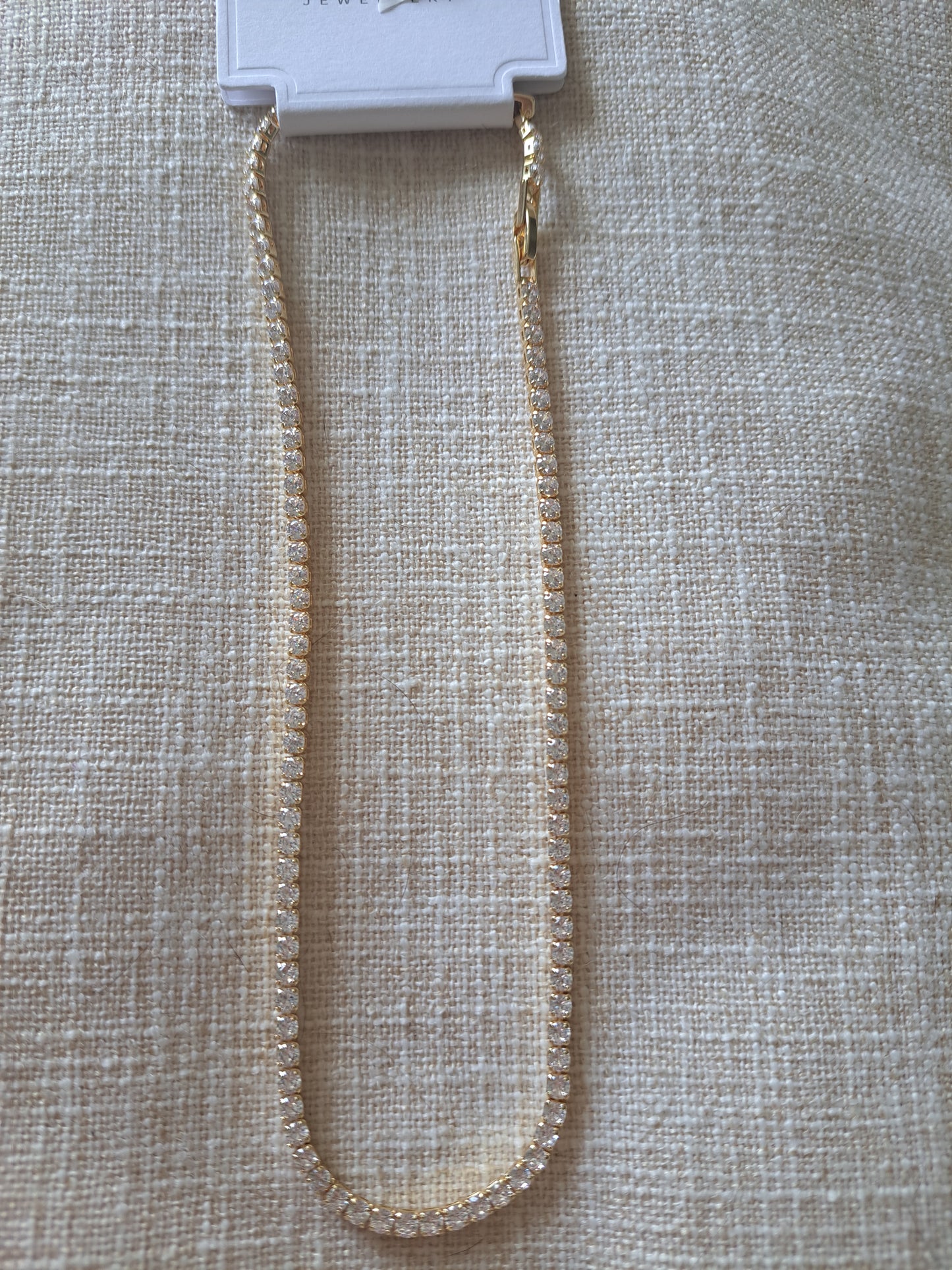 Gold Tone Tennis Necklace CZ Stone Chain Minimalist Sparkly Jewellery