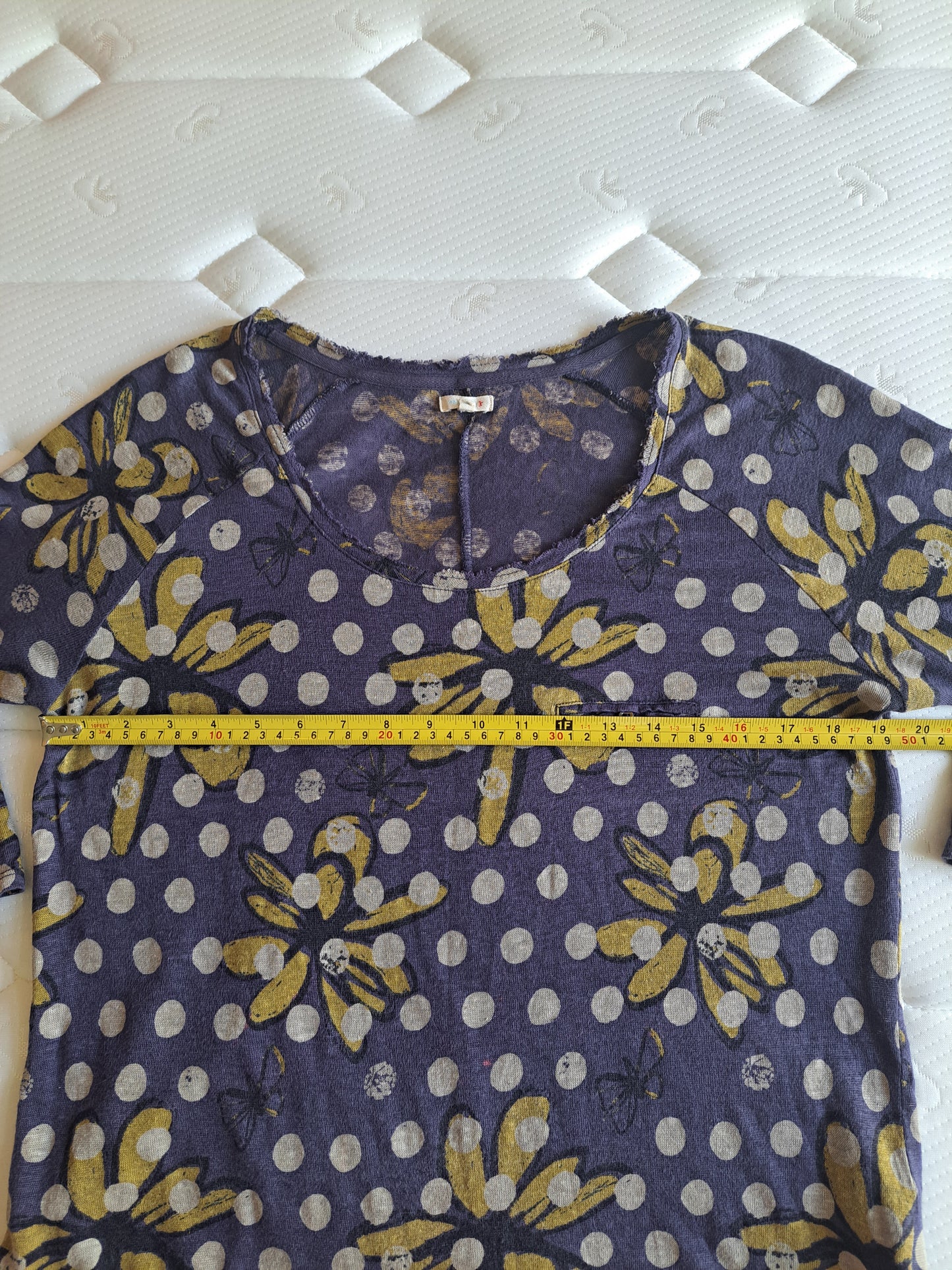 White Stuff Linen Blend Floral Polka Dot Top  Purple Boho Summer Blouse