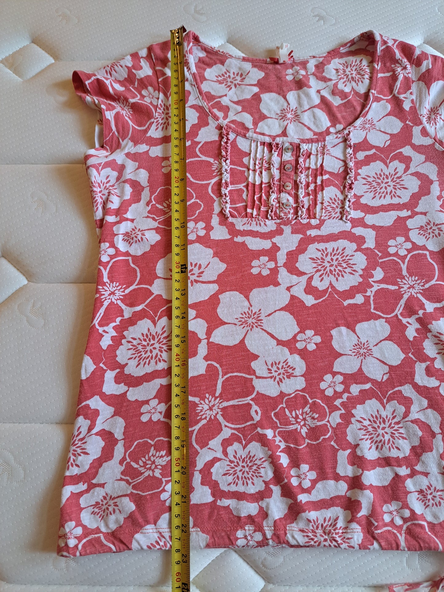 Next Coral Floral Top Size 10 Cotton Blend Summer T-Shirt
