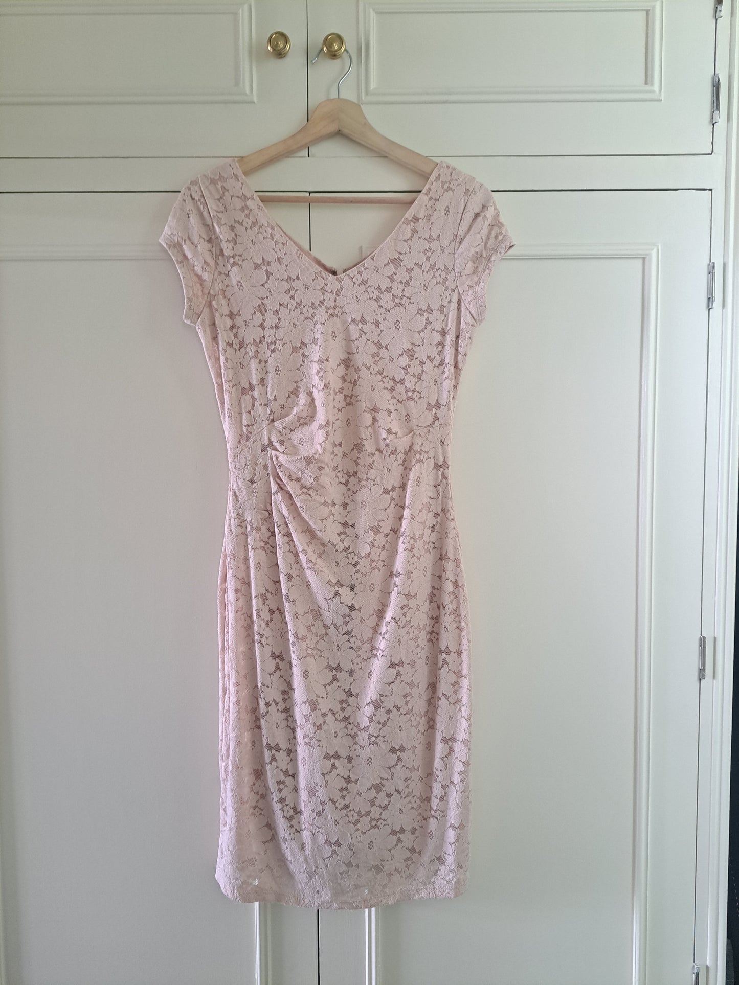 Laura Ashley Blush Pink Lace Dress UK 8 Ruched Midi Occasion Dress
