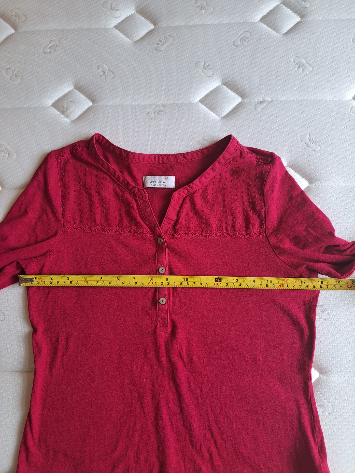 Per Una Pure Cotton Blouse Size 12 Cerise Pink Embroidered Boho Top