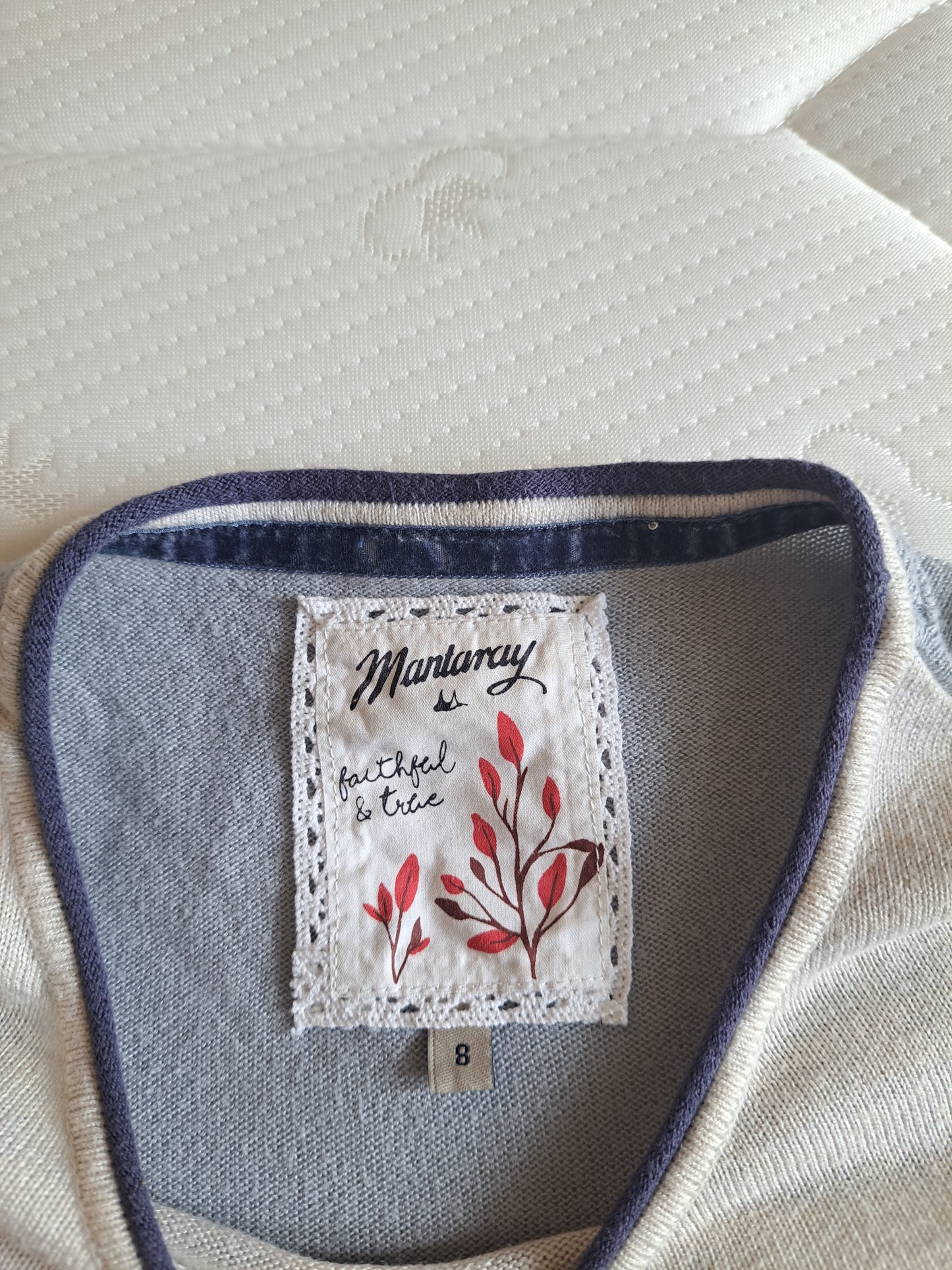 Mantaray Cream & Blue Striped Jumper Size 8 Nautical Button Detail