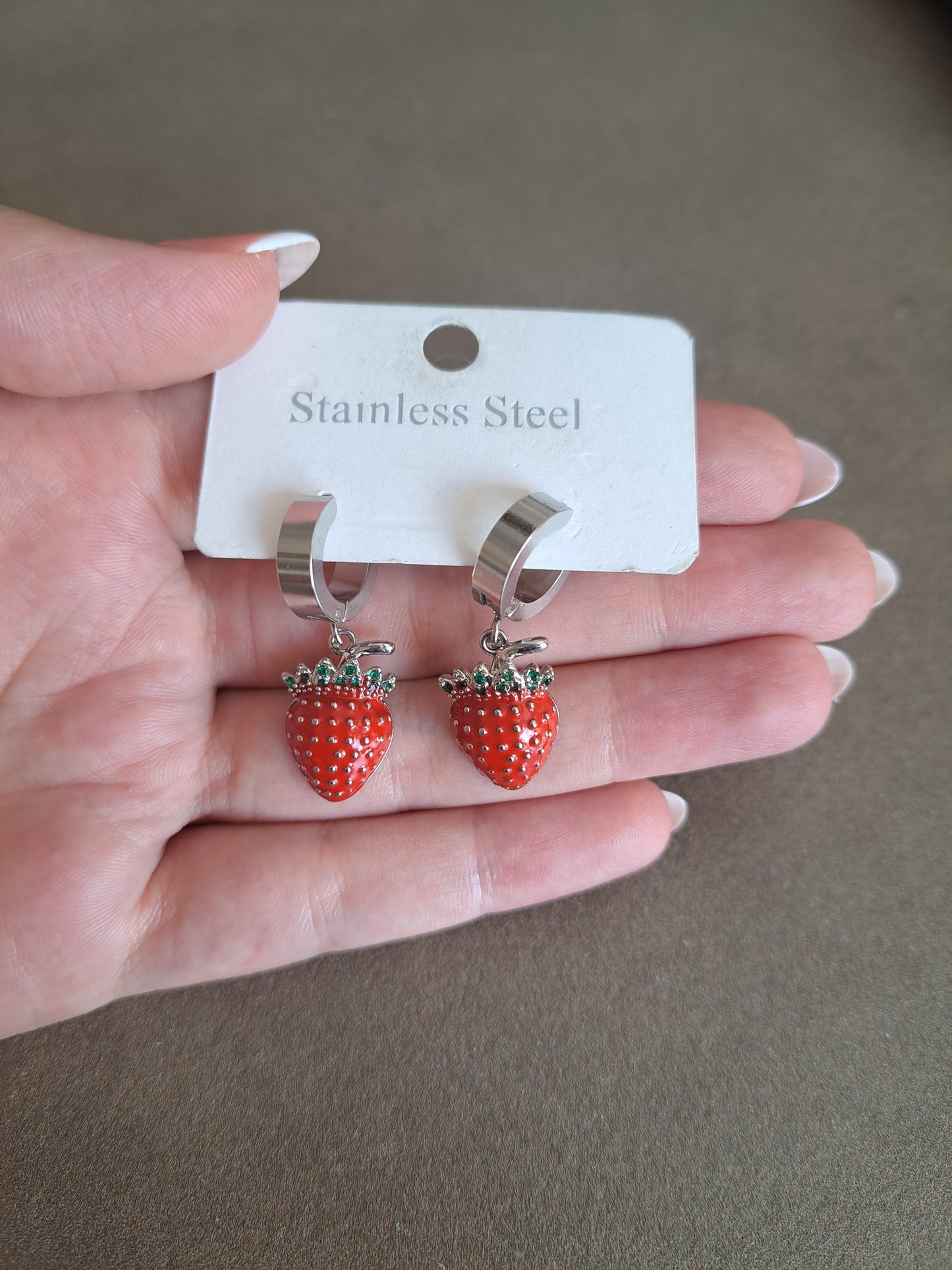 Strawberry Charm Hoop Earrings Silver Tone Fruit Drop Earrings Cute Kawaii S