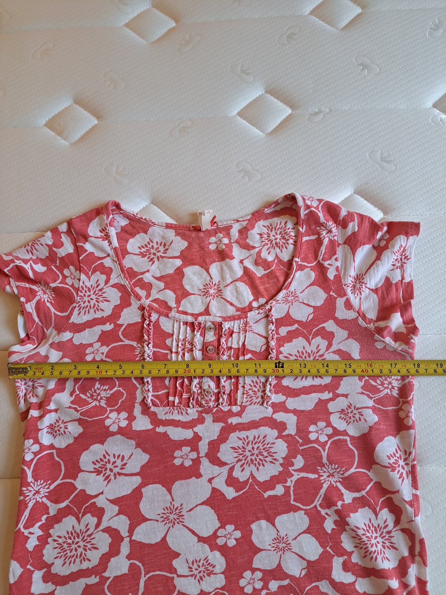 Next Coral Floral Top Size 10 Cotton Blend Summer T-Shirt
