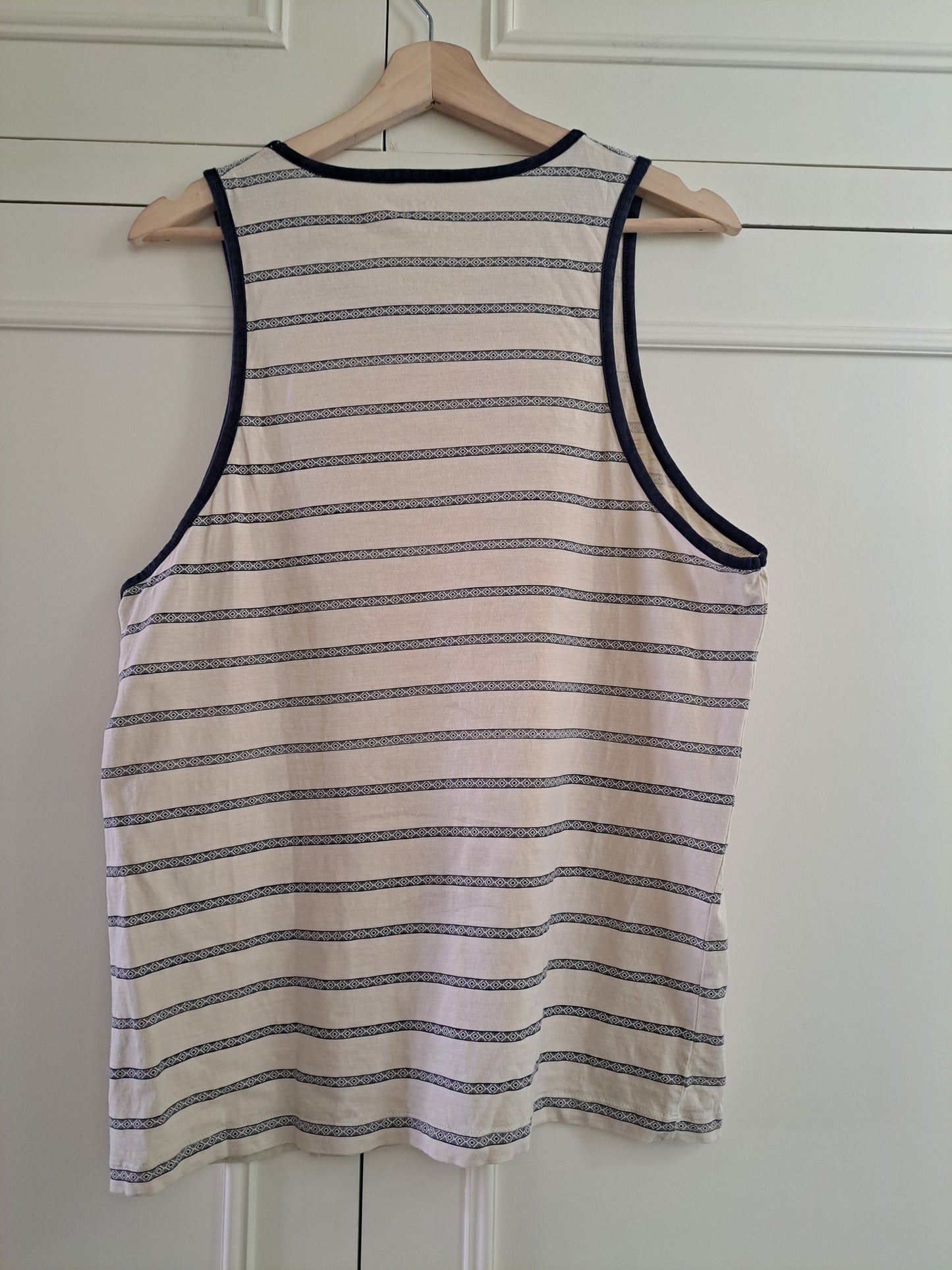 F&F Cream & Navy Striped Tank Top Vest Size M 100% Cotton