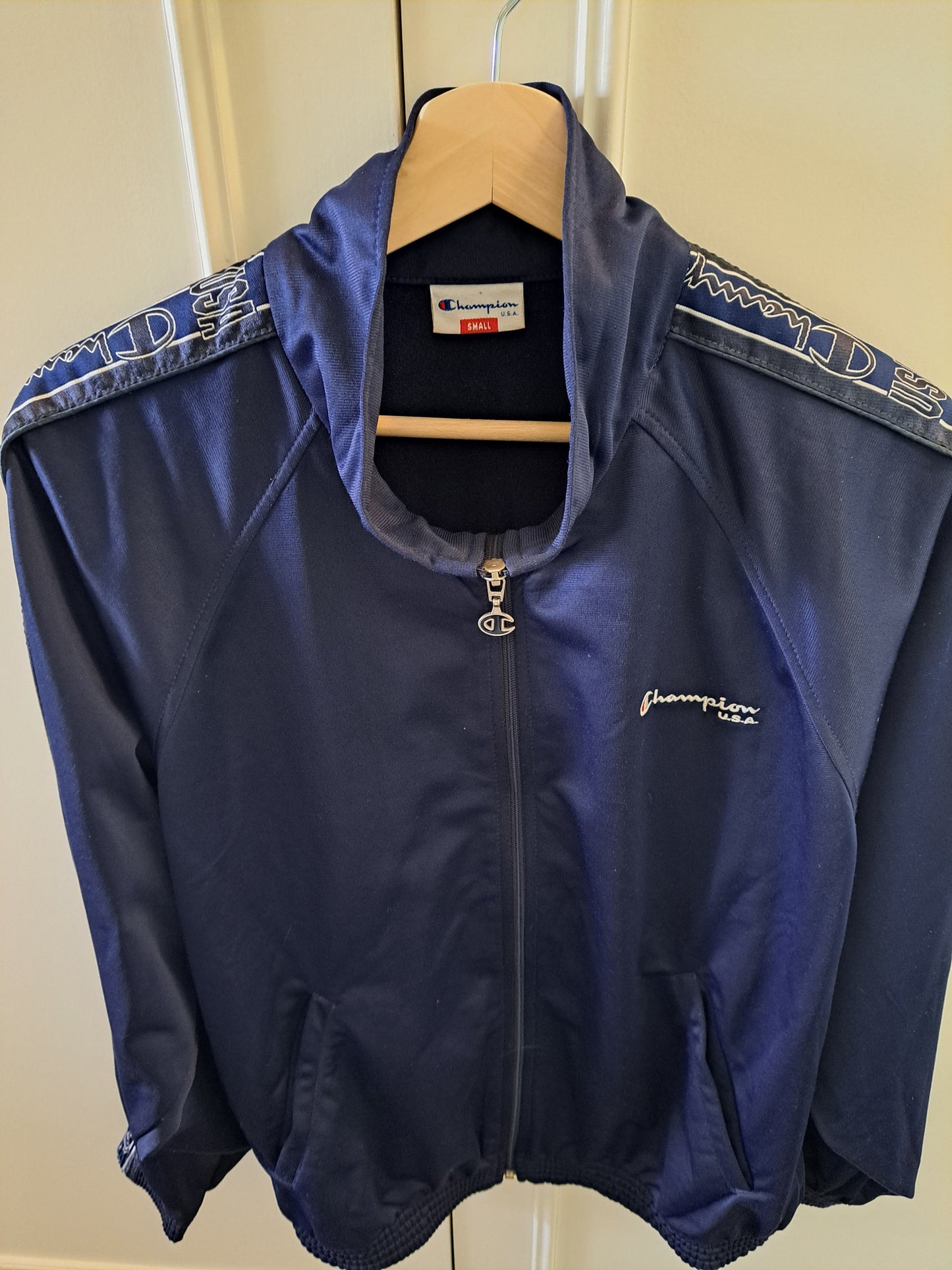 Champion Navy Track Jacket Small Zip Up Sports Jacket Y2K Athleisure