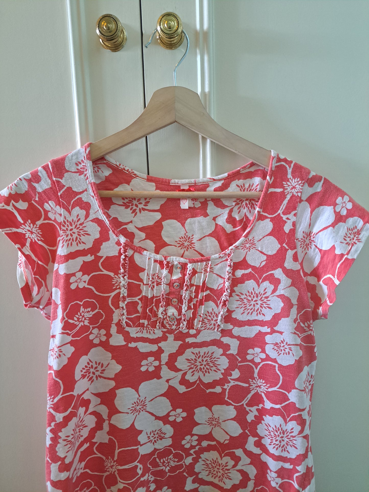 Next Coral Floral Top Size 10 Cotton Blend Summer T-Shirt