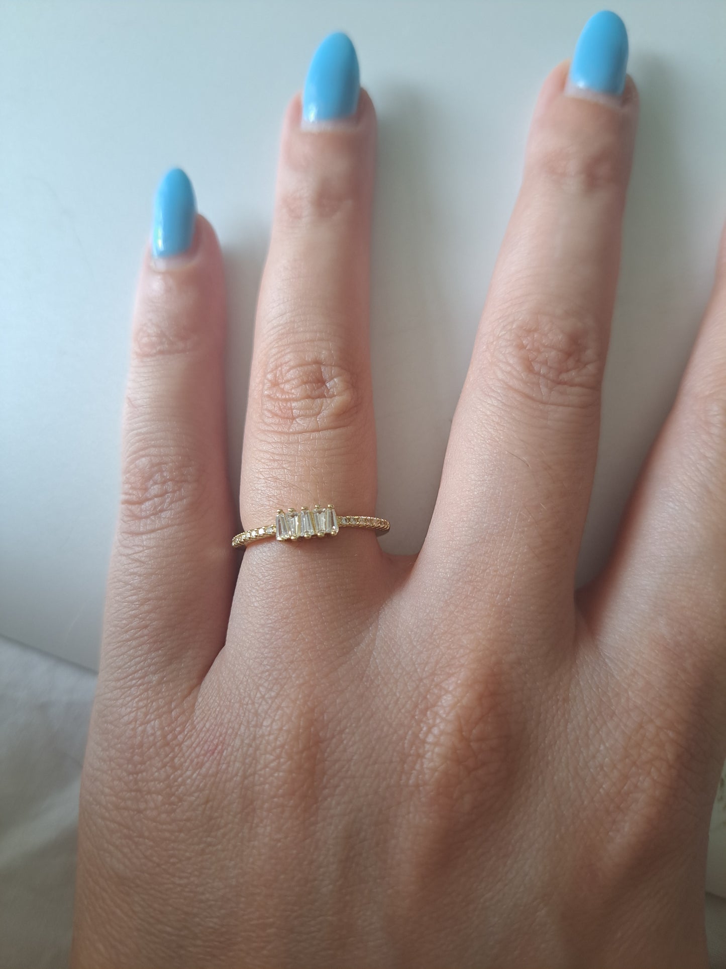 Gold Tone Adjustable CZ Ring Cubic Zirconia Baguette Ring Minimalist Open Ring