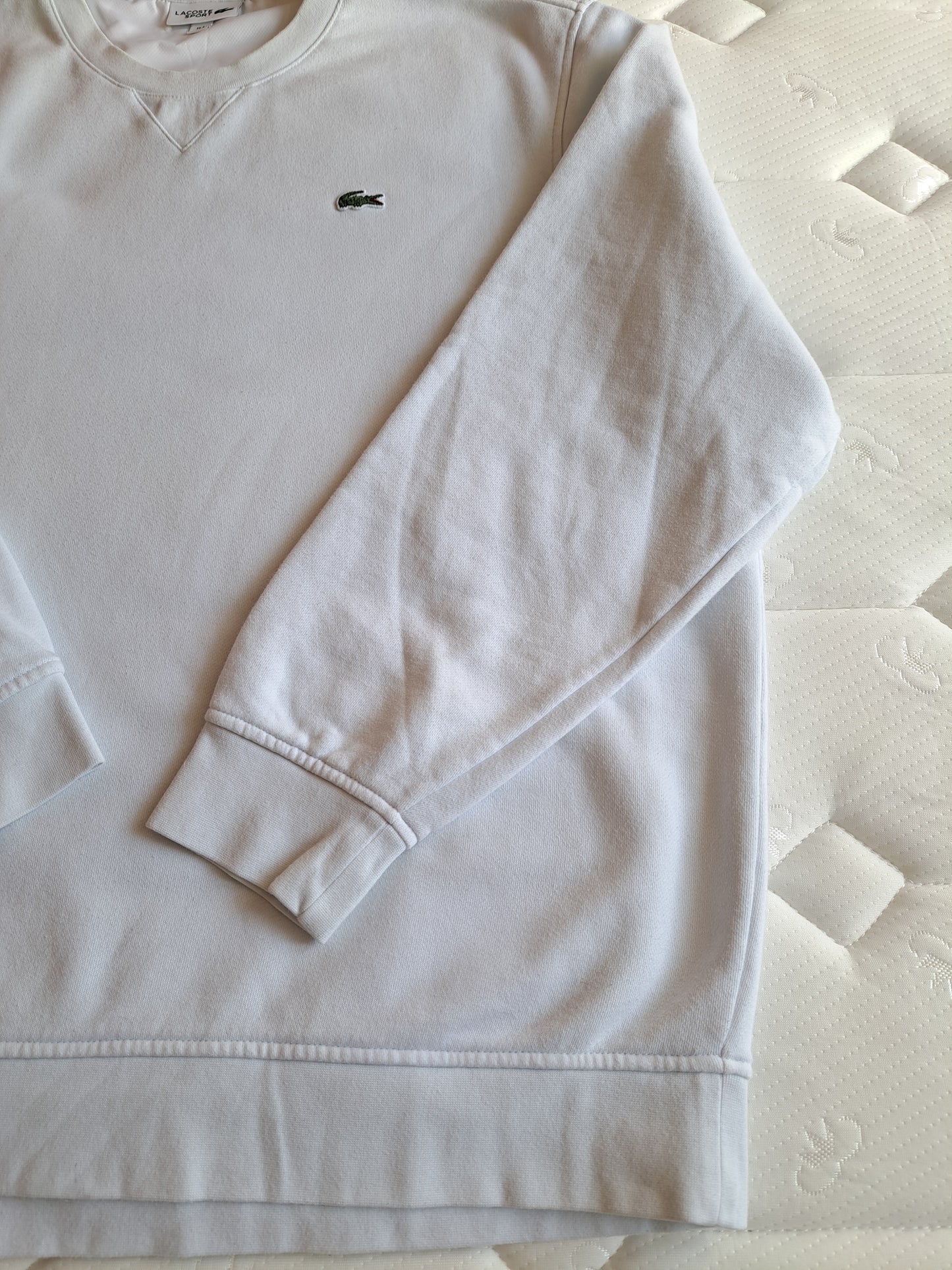 Lacoste Sport White Sweatshirt Crew Neck Logo Casual Tennis Minimalist Unisex
