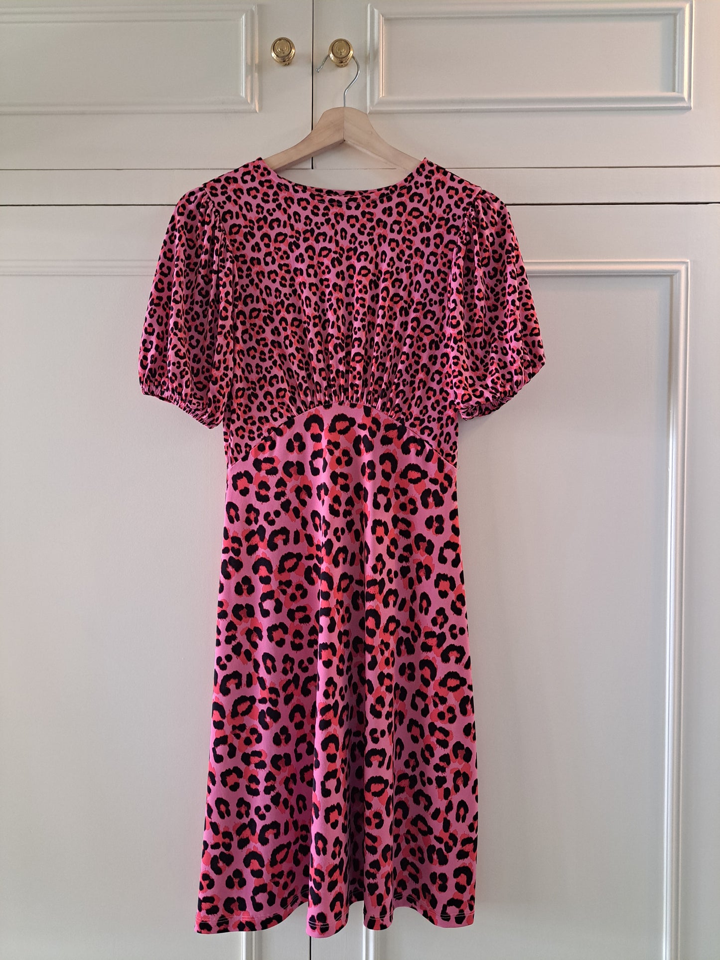 Lipsy Pink Leopard Print Midi Dress Short Sleeve Skater Dress Size 8