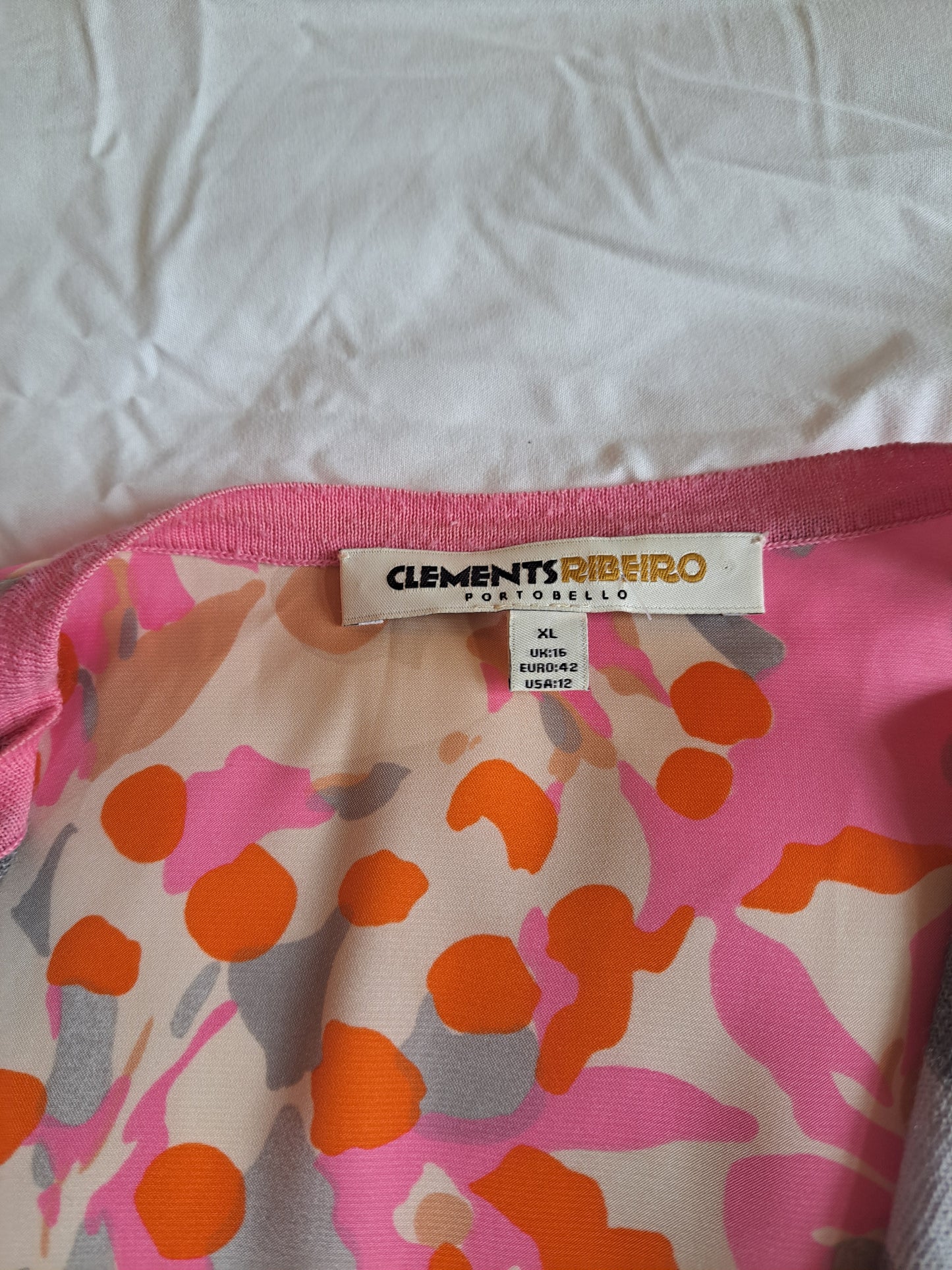 Clements Ribeiro Pink Floral Waterfall Cardigan XL Wool Blend Designer Knit