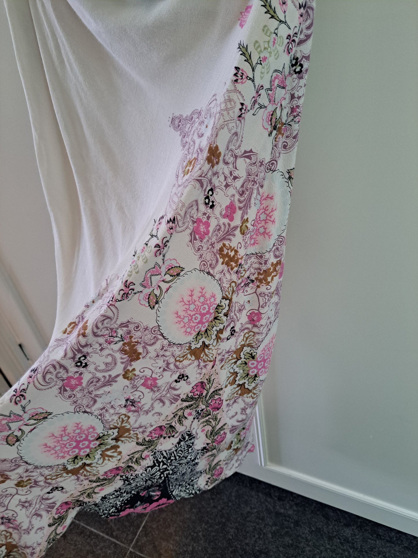 Floral Wrap Midi Skirt Size 42 White Pink Boho Summer Skirt