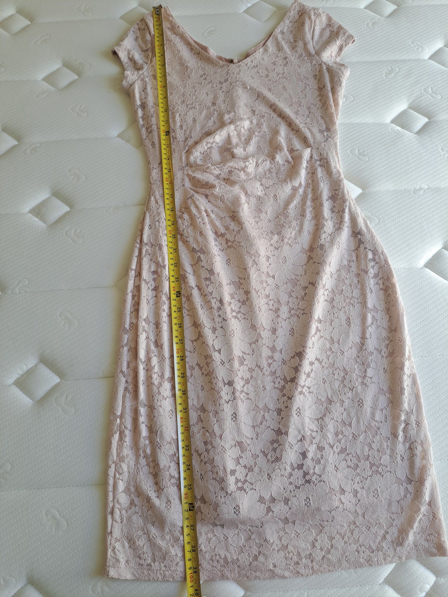 Laura Ashley Blush Pink Lace Dress UK 8 Ruched Midi Occasion Dress
