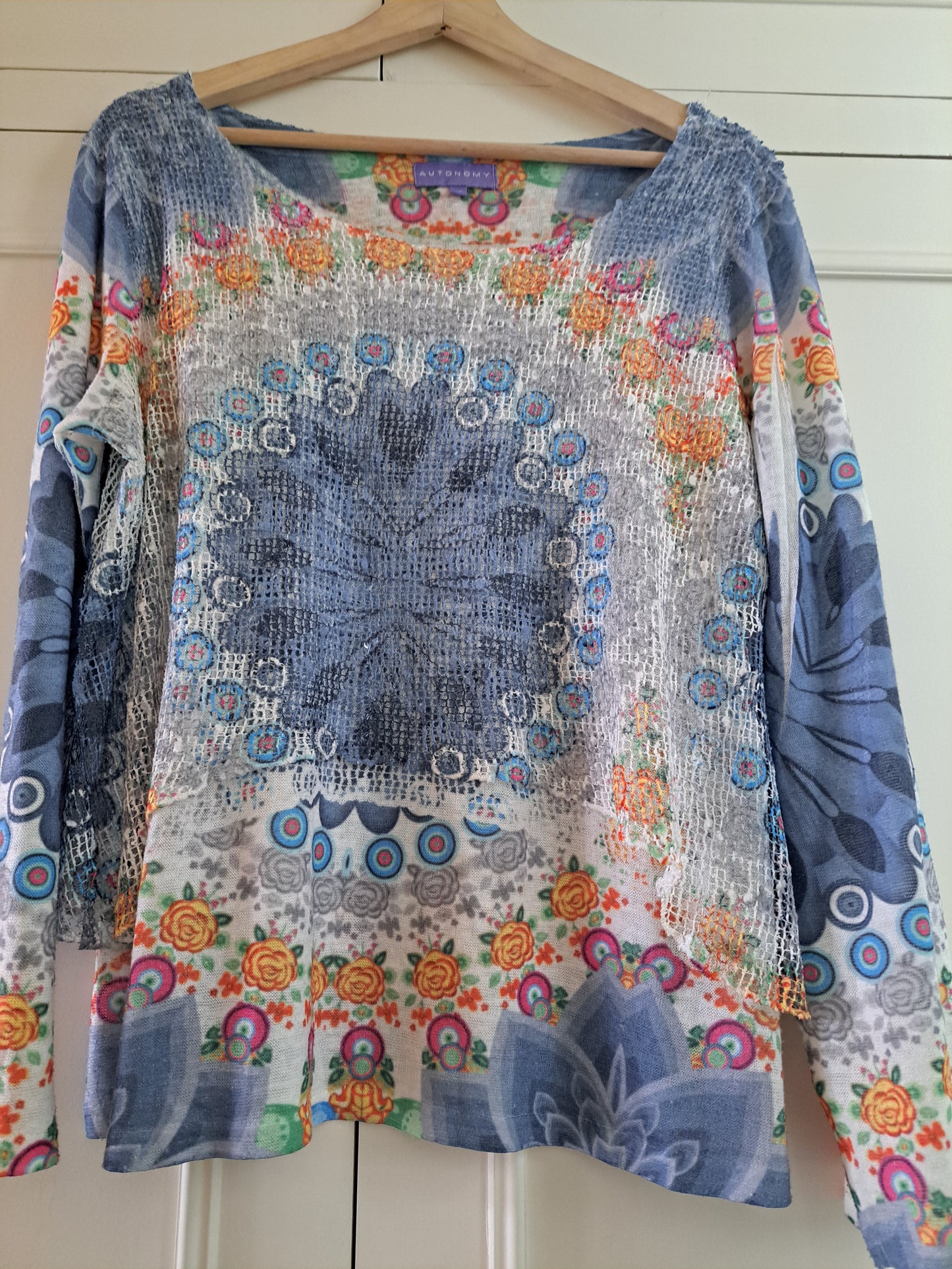 Autonomy Printed Knit Top Size 12 Boho Mandala Long Sleeve Top