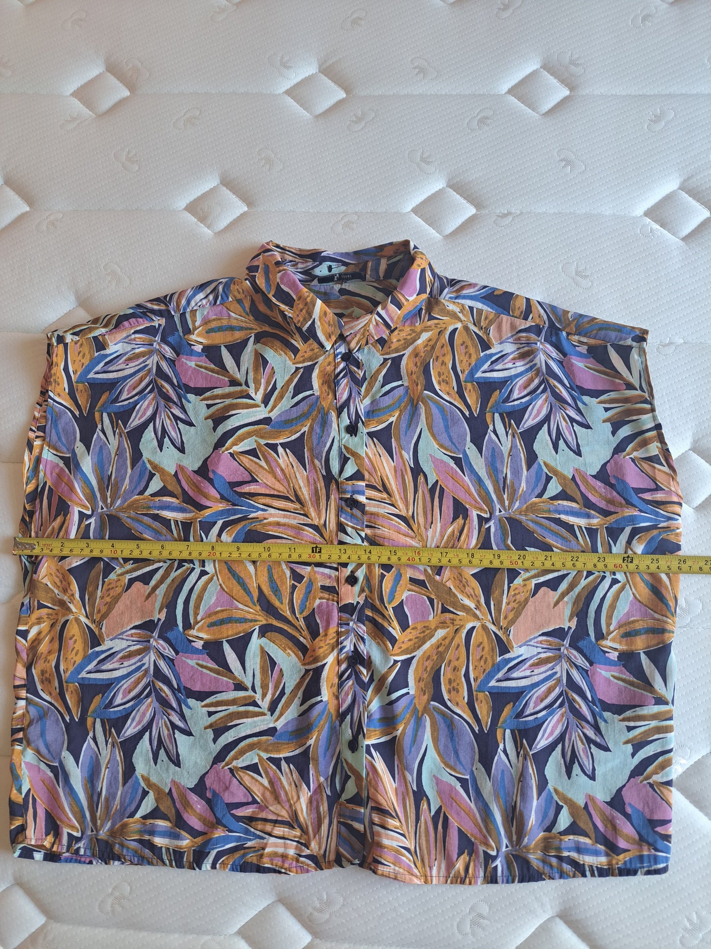Women’s Tropical Leaf Print Button Up Blouse UK 20 Oversized Relaxed Summer Top