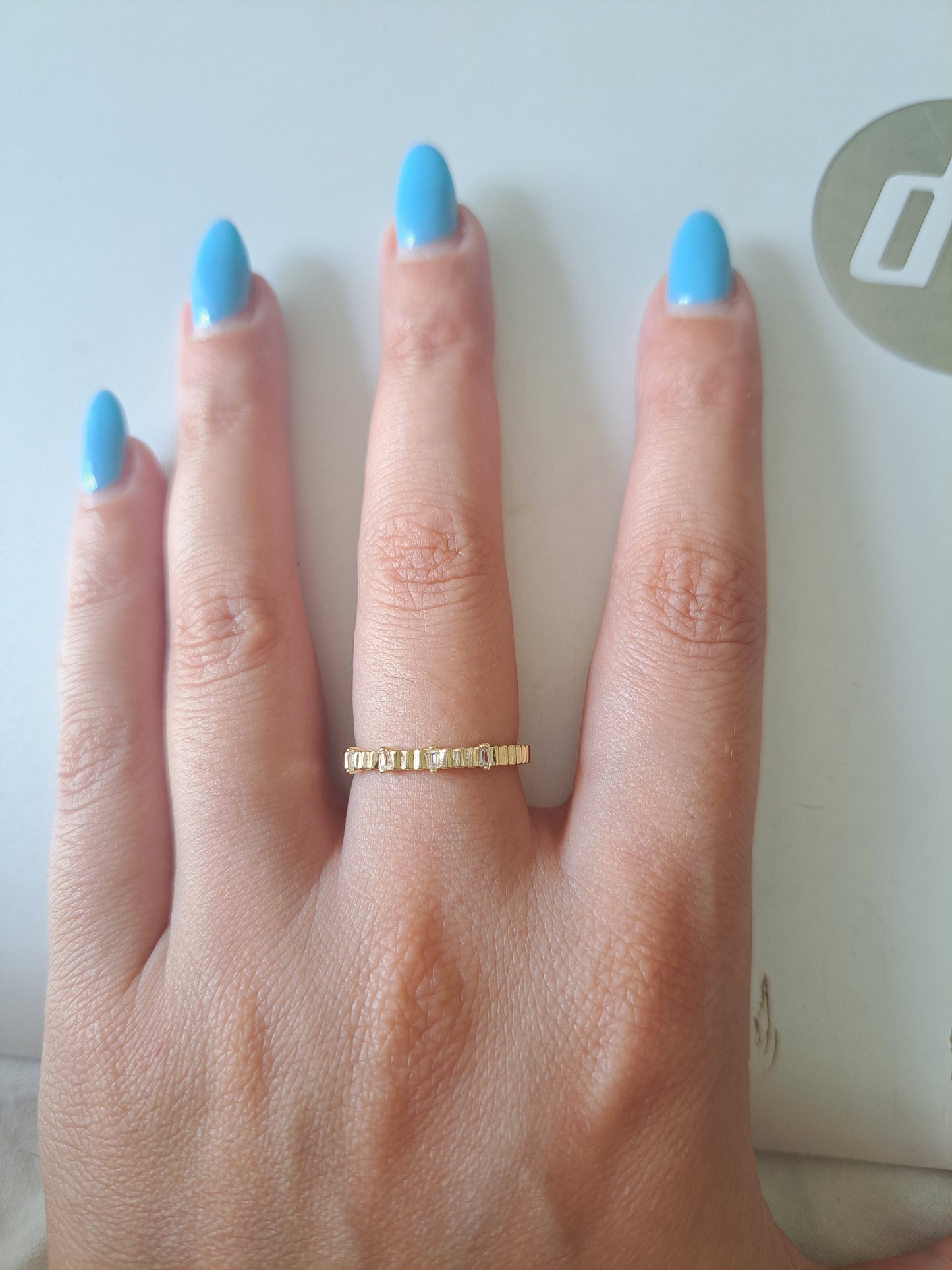 Gold Tone Adjustable CZ Ring Cubic Zirconia Baguette Open Ring