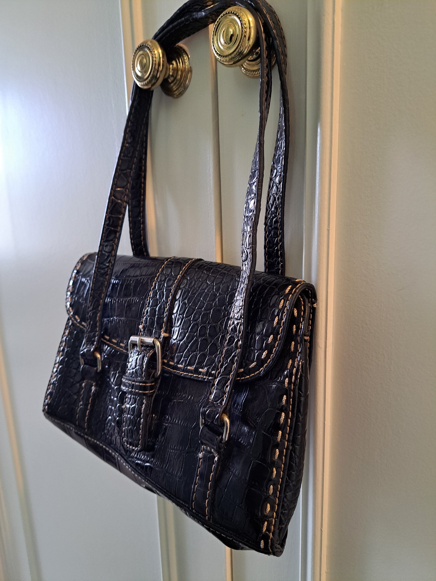 Black Croc Effect Shoulder Bag Mini Handbag