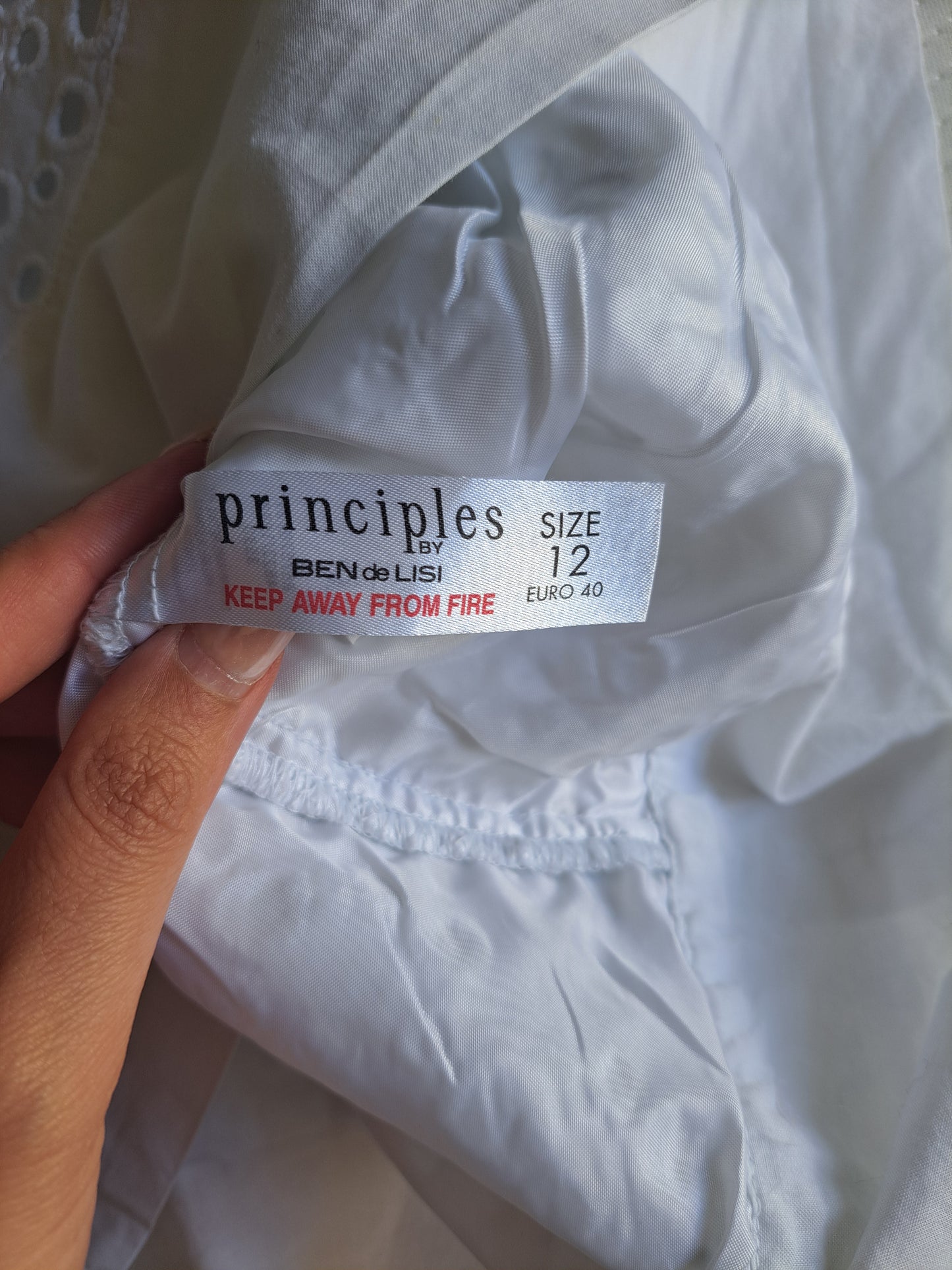 Principles White Broderie Anglaise Dress Size 12 Cotton Summer Dress EU 40
