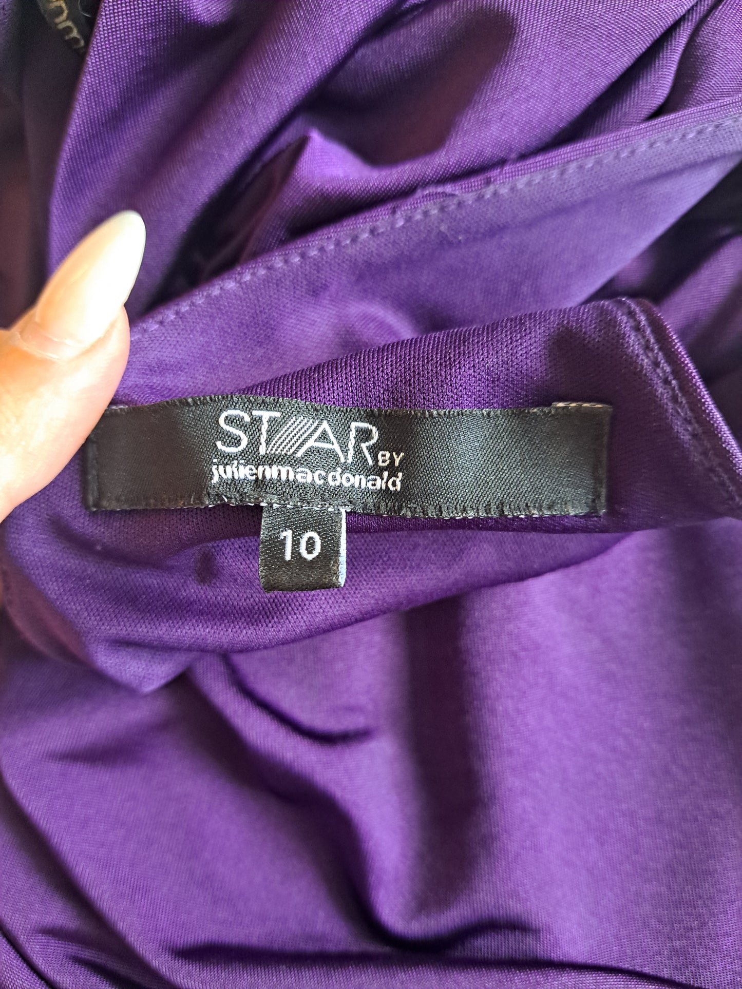 Star by Julien Macdonald Purple One Shoulder Ruched Midi Dress Size 10