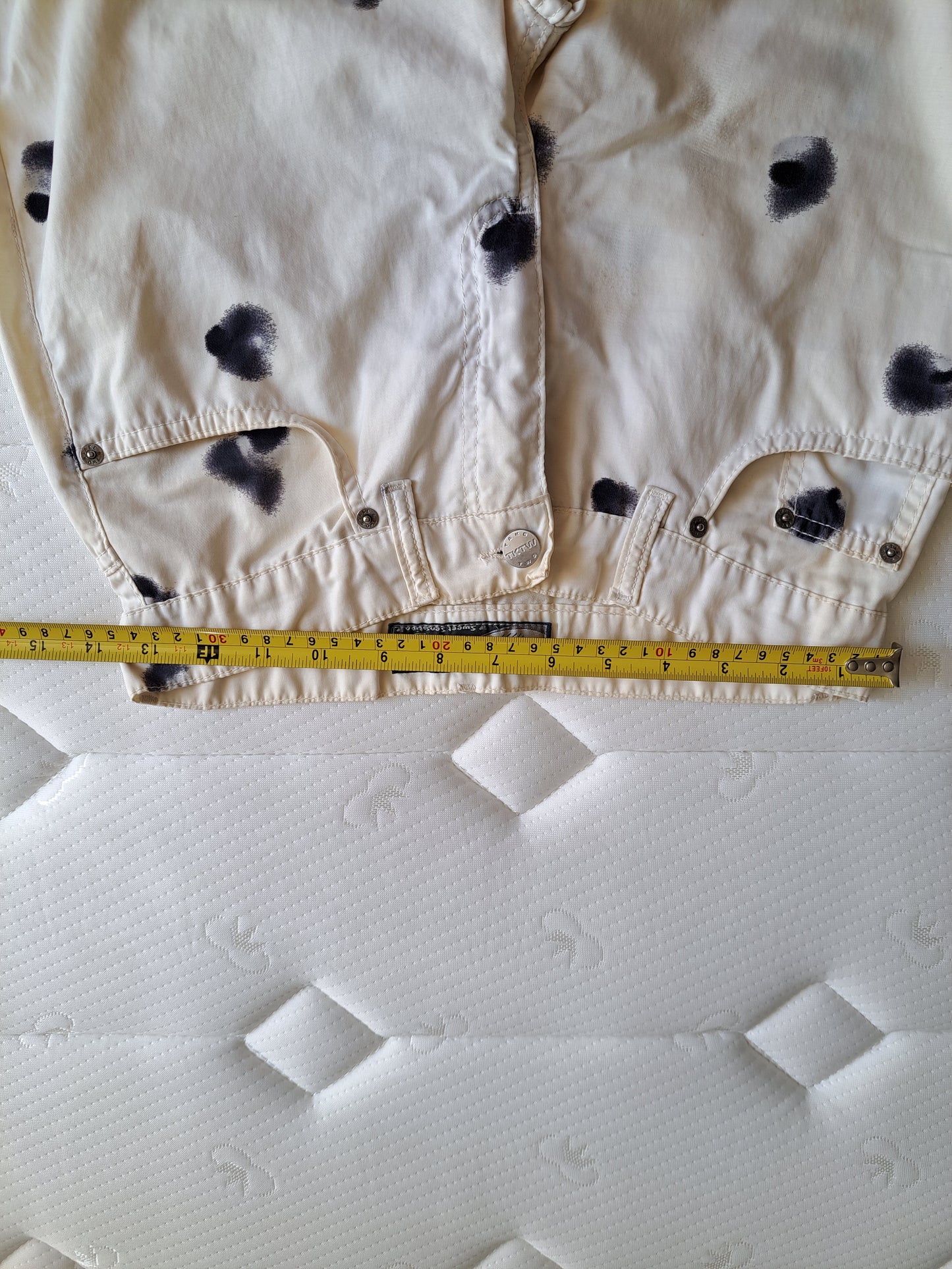 Y2K Cream White Spray Print Flared Jeans Low Rise Festival Trousers