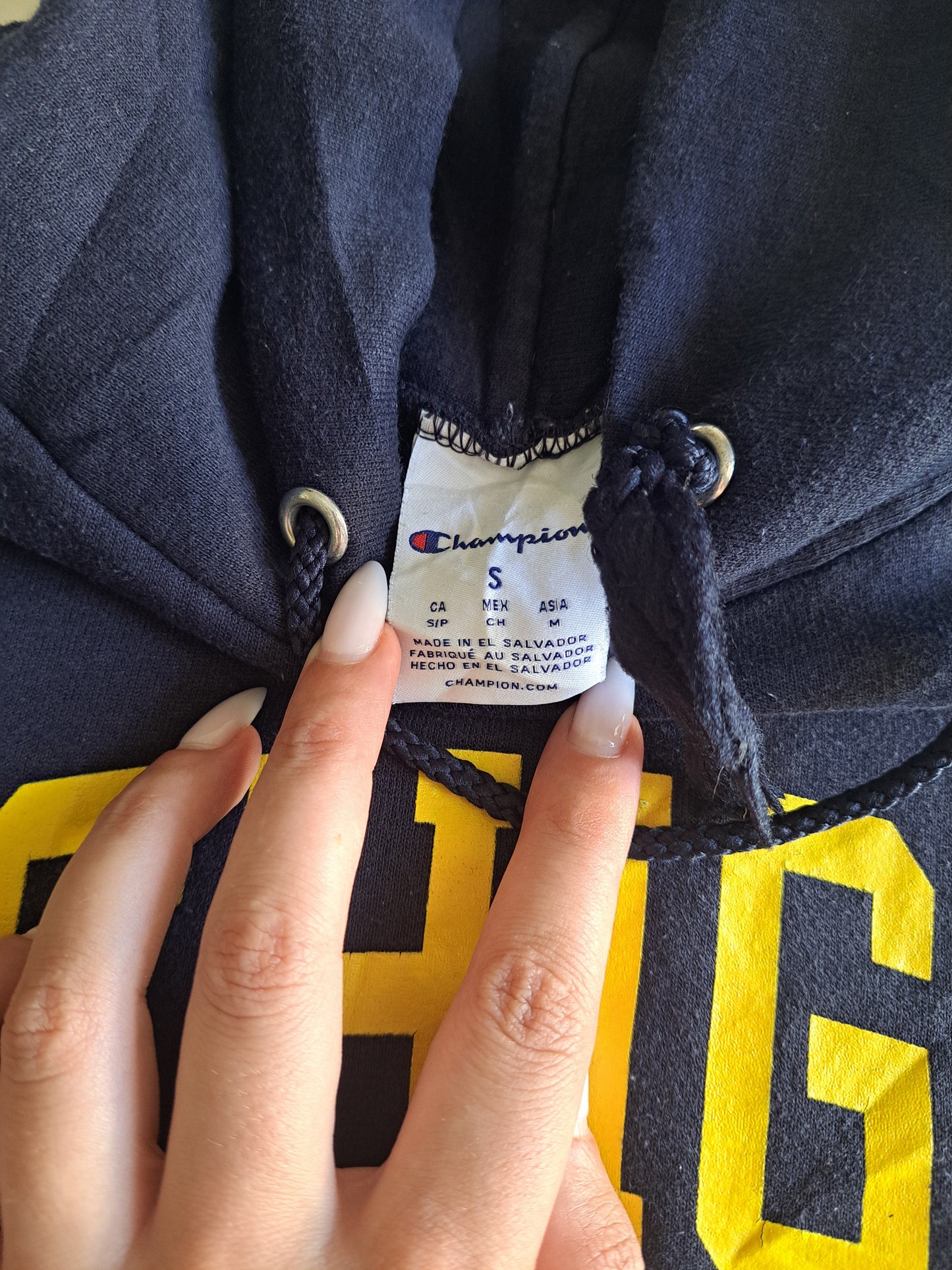Champion Michigan Hoodie Navy S Varsity College Pullover Y2K Streetwear Sweatshi