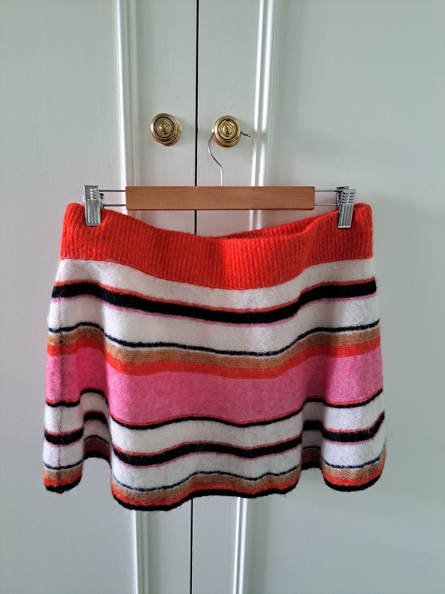 Belle Striped Knit Mini Skirt Size 42 Wool Alpaca Blend Orange Pink