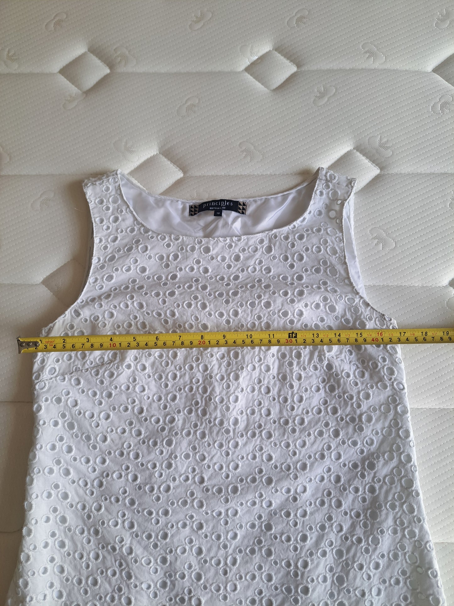 Principles White Broderie Anglaise Dress Size 12 Cotton Summer Dress EU 40