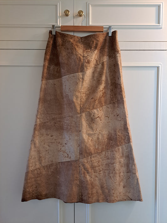 Conbipel Genuine Leather Maxi Skirt Size 44 Made in Italy Patchwork A Line Skirt