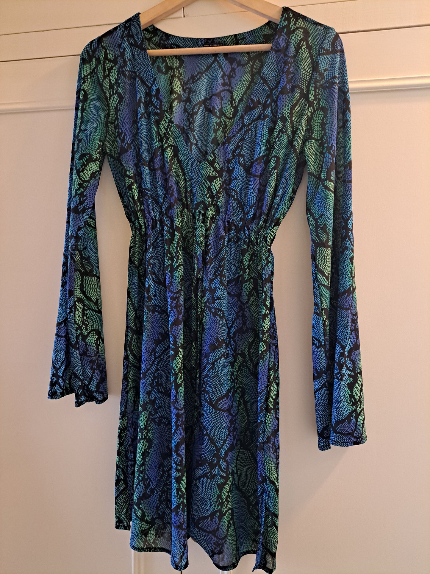 Lovable Snake Print Maxi Dress UK 8 Blue Green Long Sleeve Made in Italy