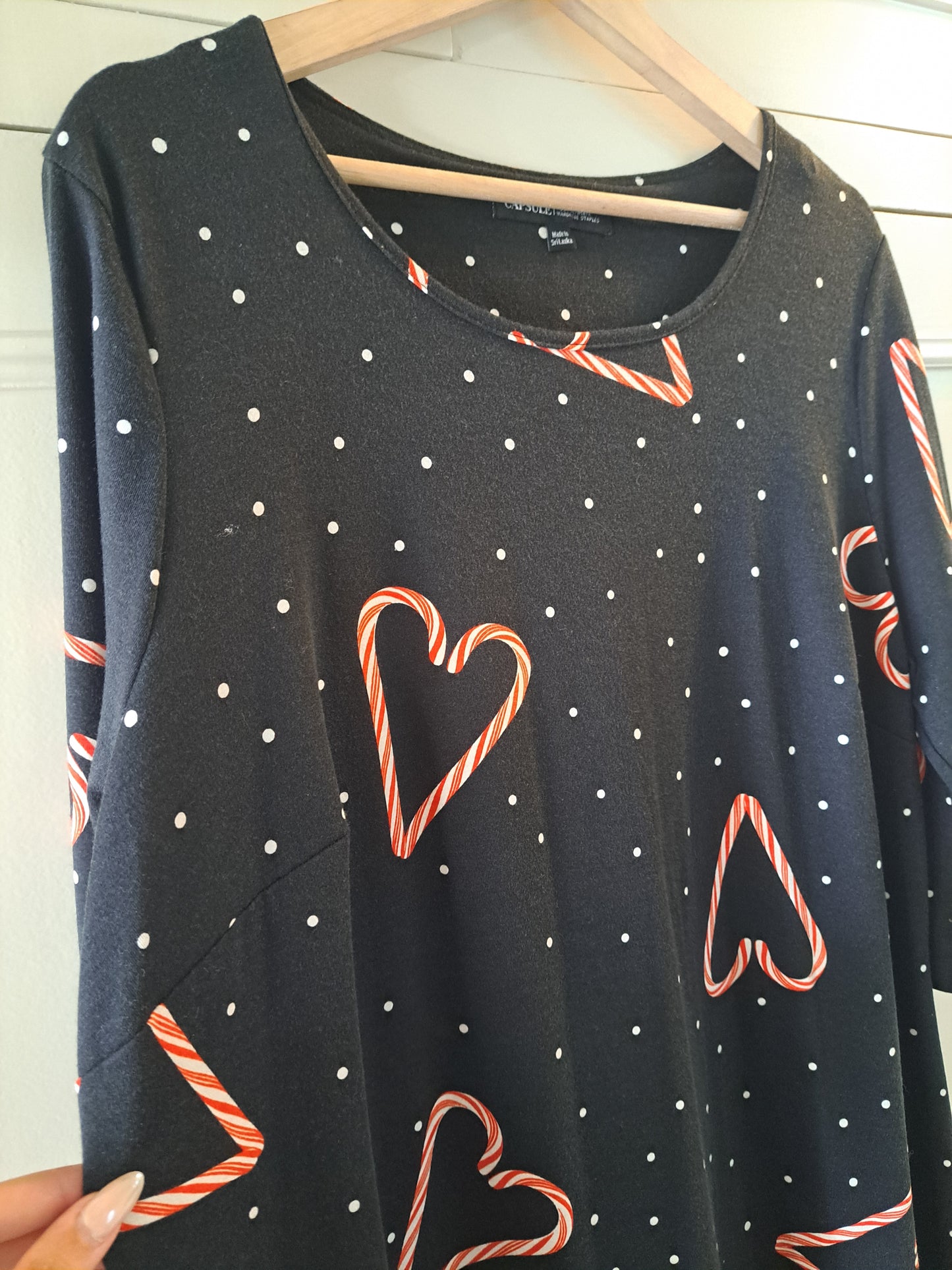 Capsule Black Heart Print Midi Dress UK 22 Stretch Casual Dress