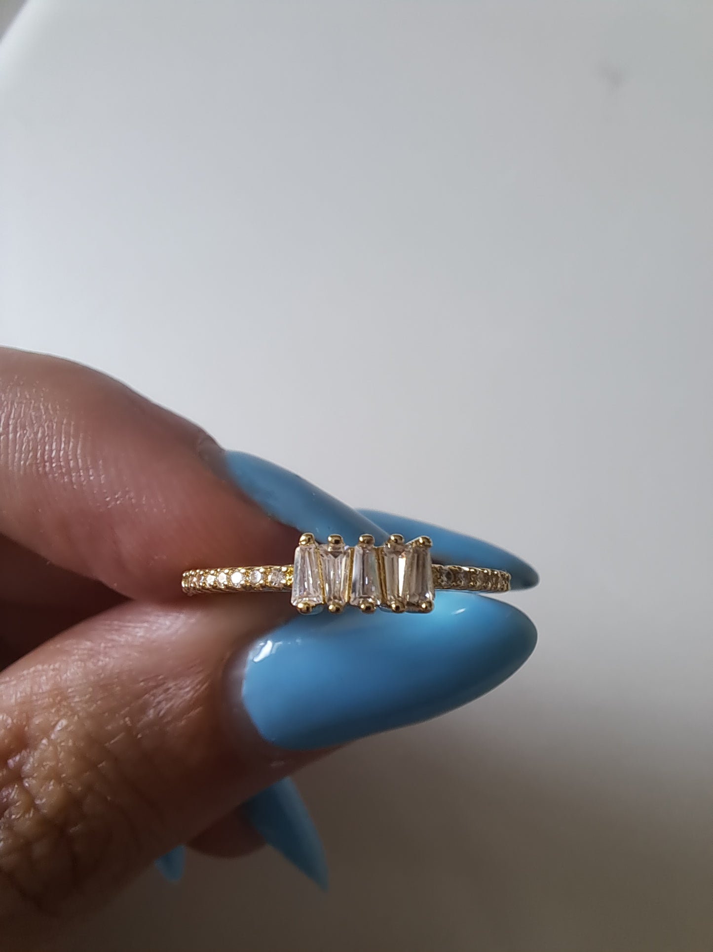Gold Tone Adjustable CZ Ring Cubic Zirconia Baguette Ring Minimalist Open Ring