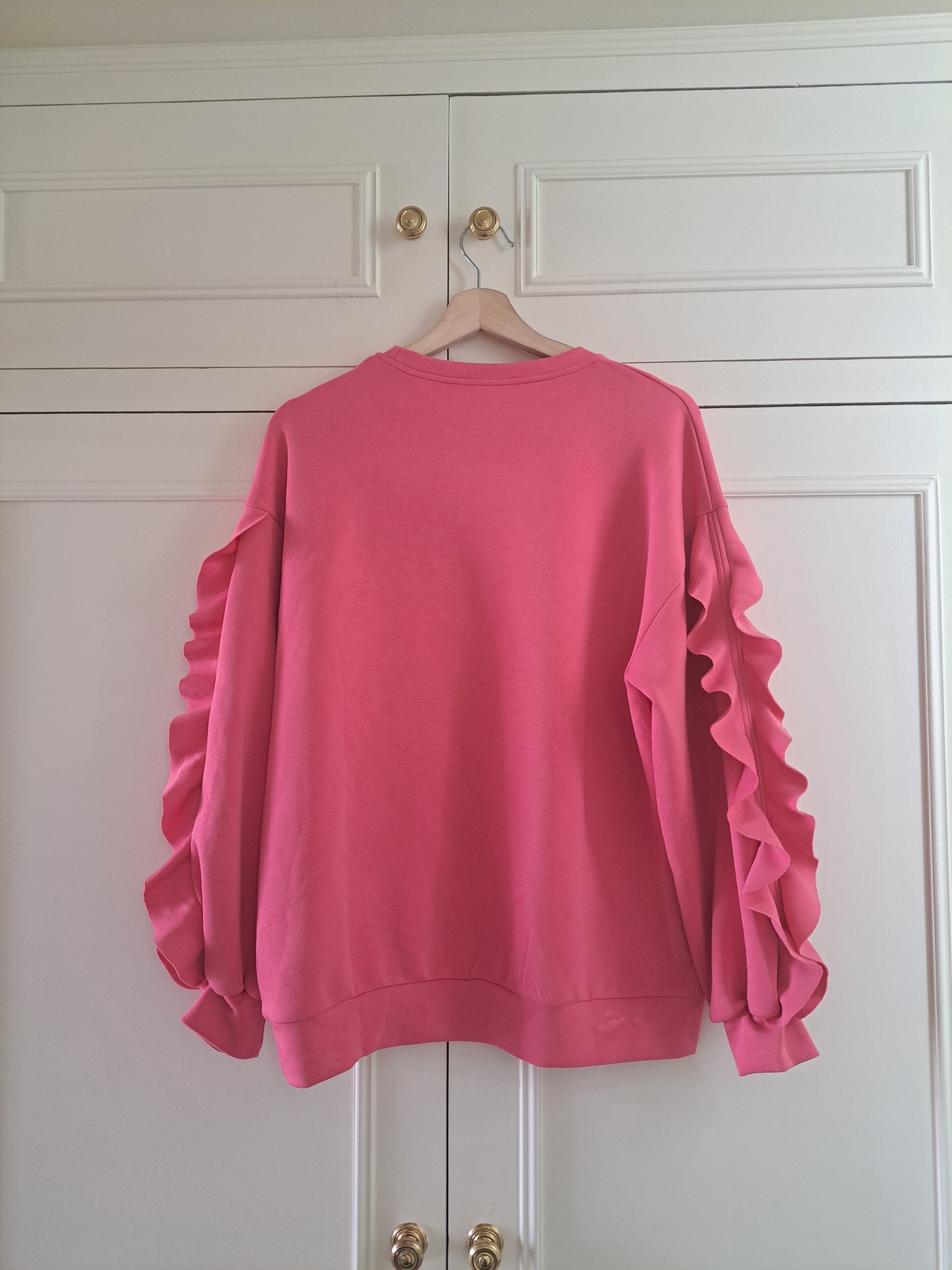 Aikha Pink Ruffle Sleeve Sweatshirt Size M Statement Sleeve Jumper